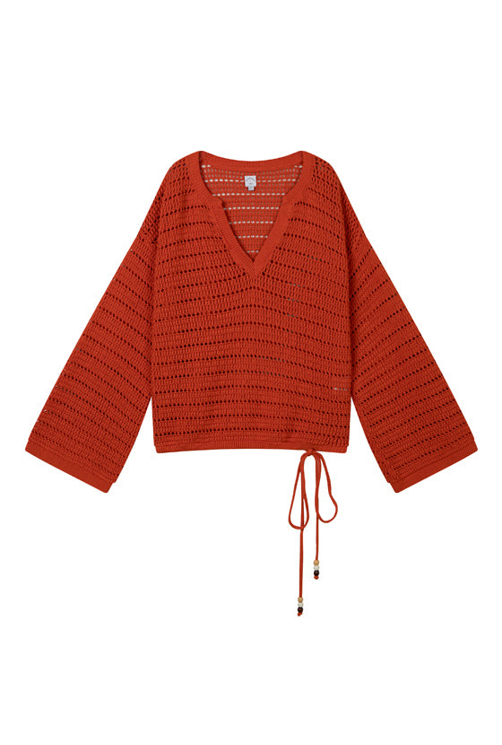 Zerah Women's Cotton Crochet Top - Ginger Color Boho Summer Blouse for Beach, Vacation & Casual Outings