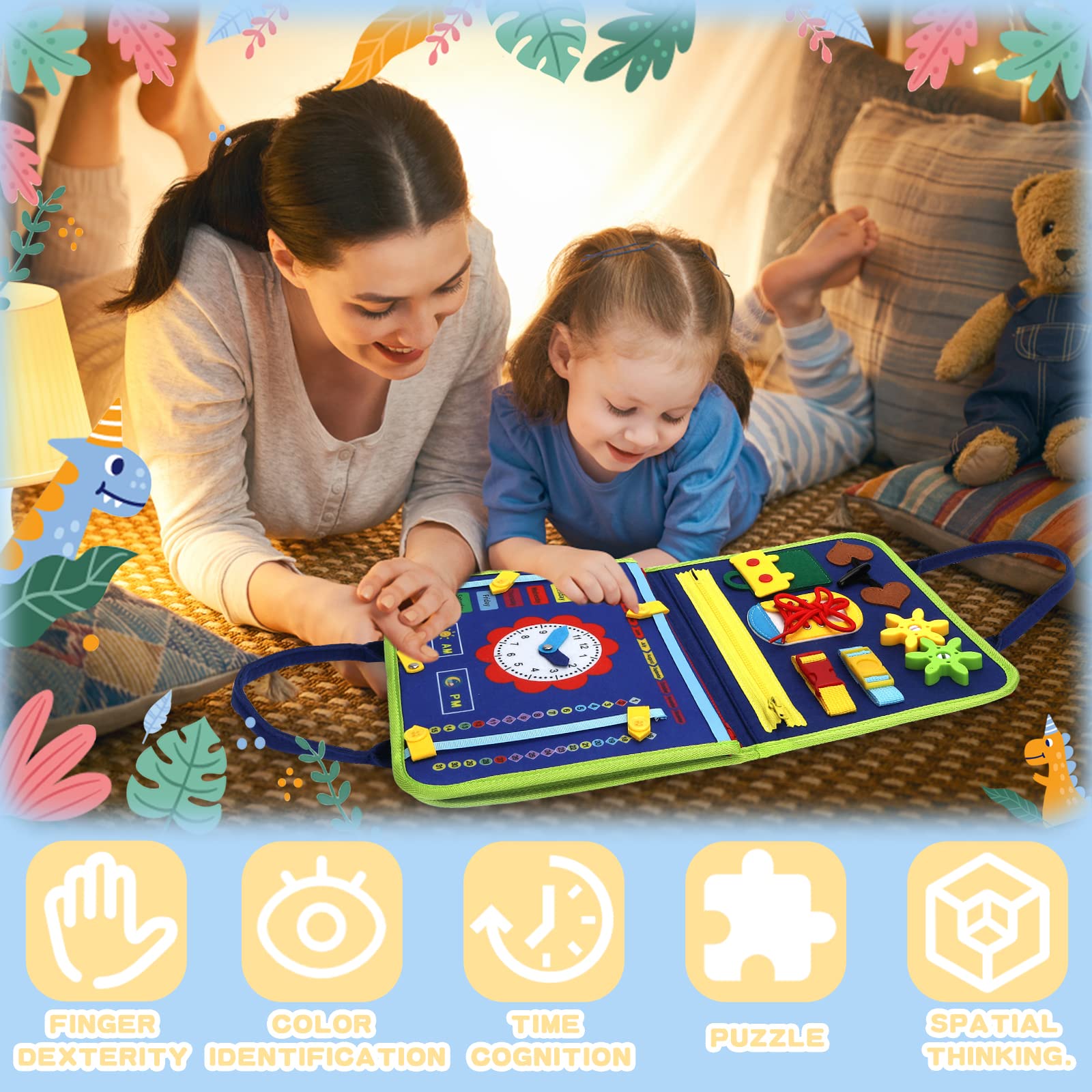 Sensory Baby Book & Busy Board - Fine Motor Skills Toys for 1-4 Year Old Boys | Travel & Learning Games
