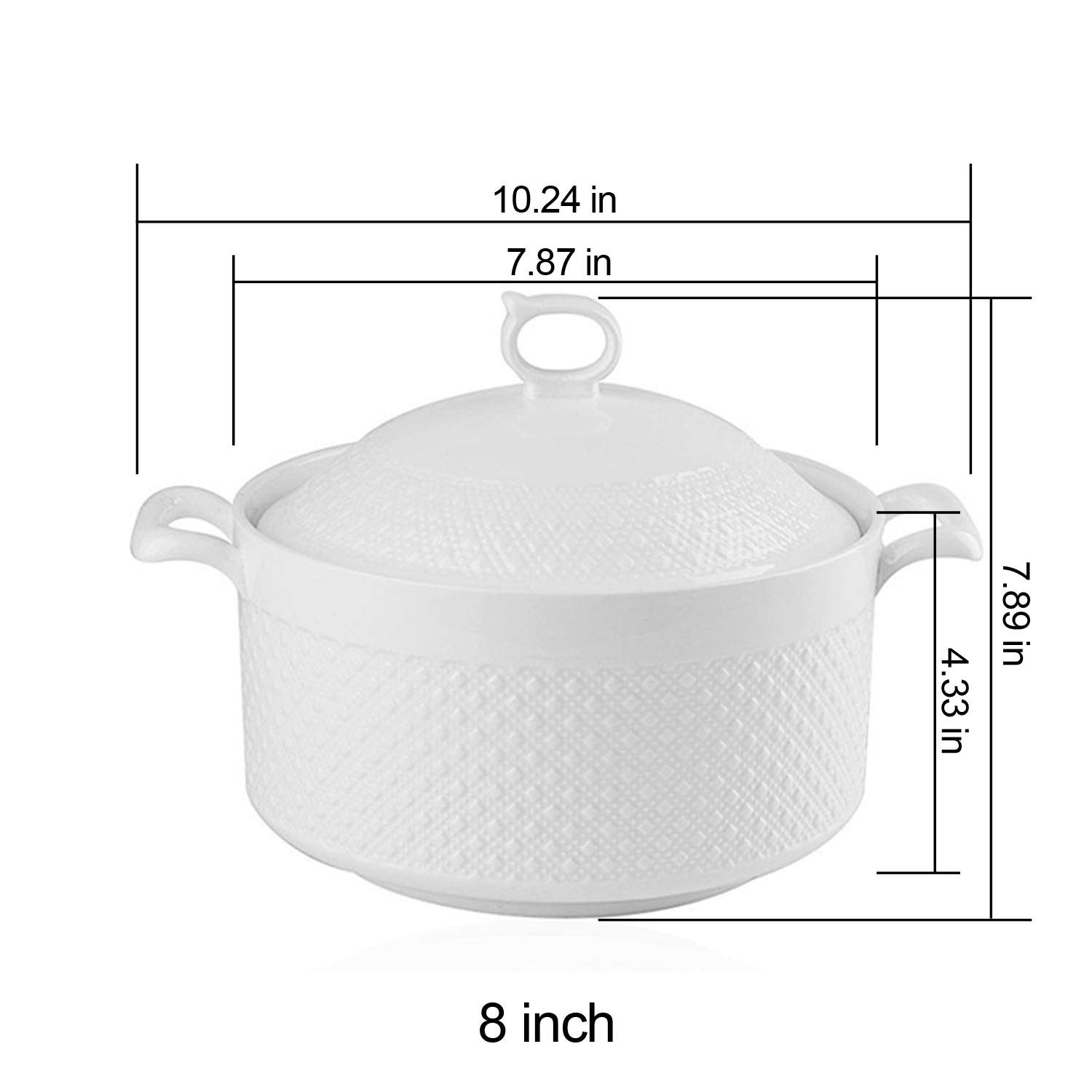 BAKOUSTAR Pure White Ceramic Soup Tureen with Double Handle Lid - 8 Inch Round Casserole Dish, Clay Pot & Heat-Resistant Cookware - Perfect for Serving Soups, Stews & Hot Dishes - Elegant Gift Box Packaging