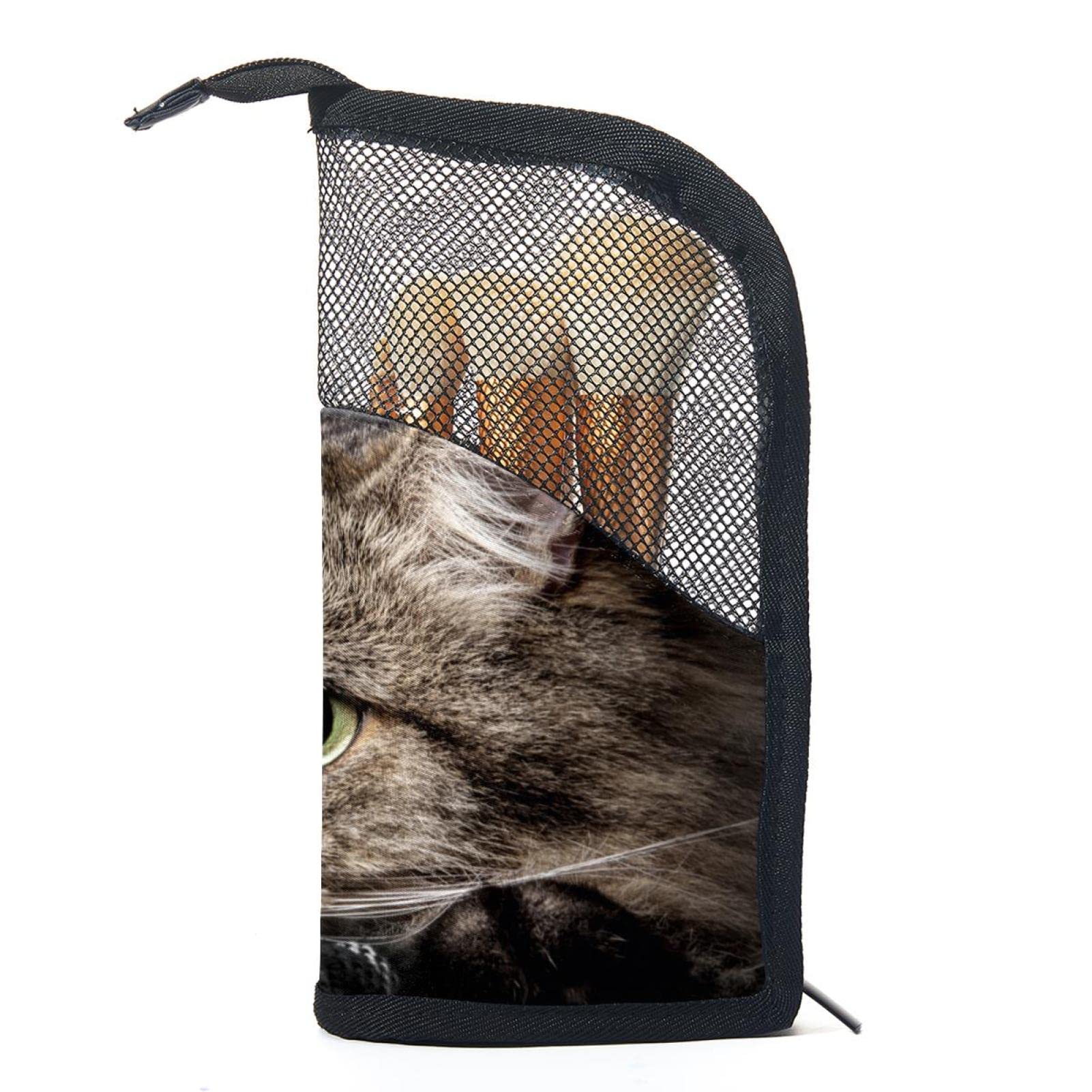 12-Piece Makeup Brush Organizer Bag with Pet Portrait Cat Design - Portable Cosmetic Brush Holder Case for Travel & Home Storage