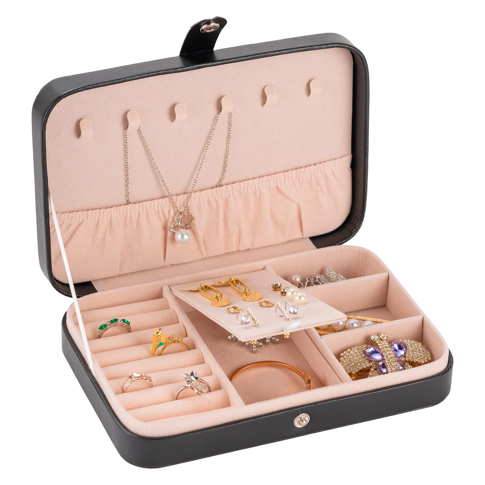 Smileshe Jewelry Box for Women & Girls - PU Leather Travel Jewelry Organizer Case with Mirror, Portable Display Storage Box for Rings, Earrings, Necklaces, Bracelets - Perfect for Travel, Home & Gift Giving