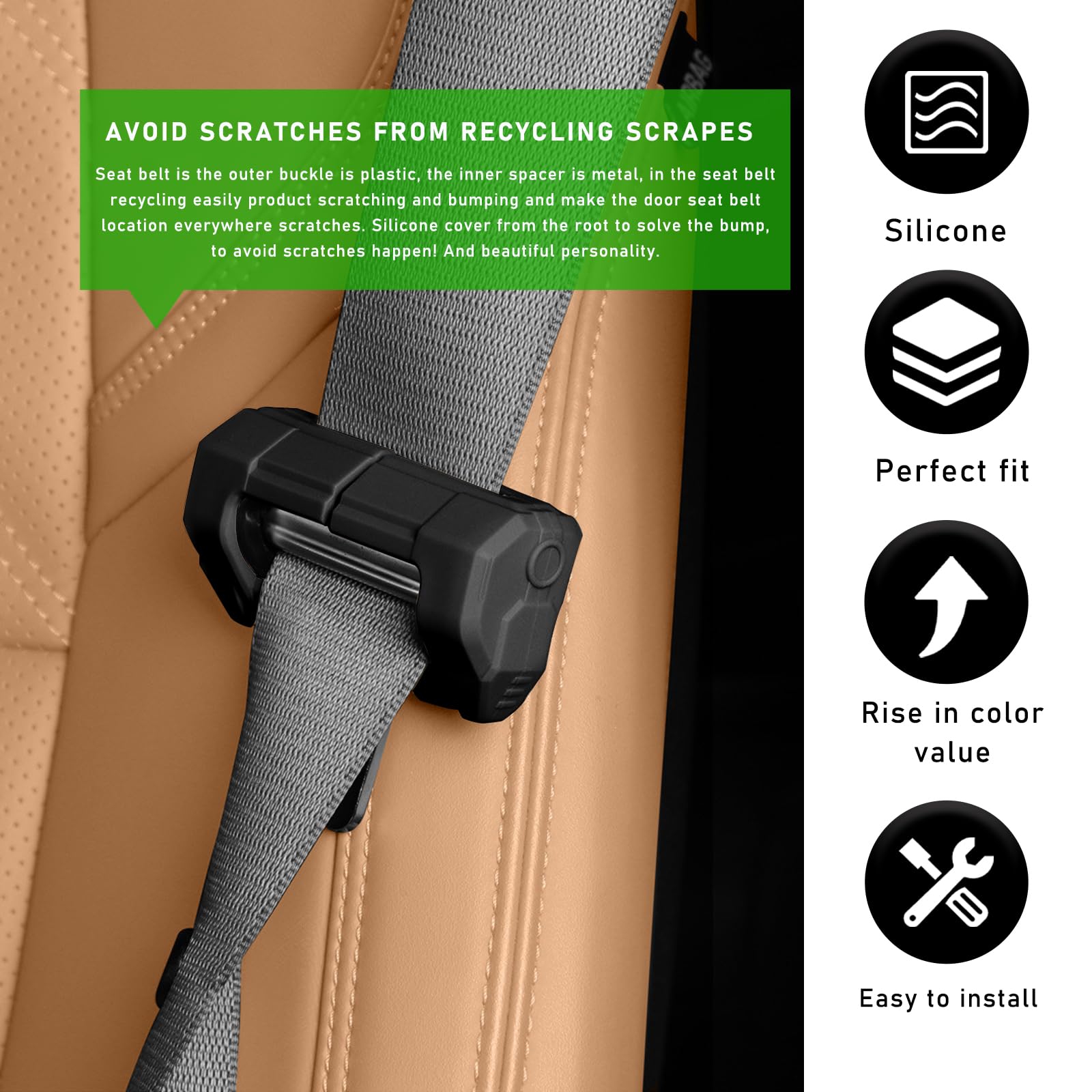 2 PCS Soft Silicone Car Seat Belt Buckle Covers - Anti-Scratch Seat Belt Protector for Cars, Trucks & Vans - Universal Fit Automotive Interior Accessories (Black) - Perfect for Child Safety & Comfort on Road Trips