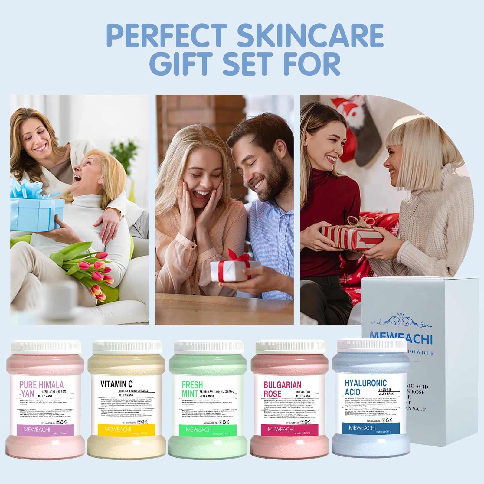 Professional Jelly Face Mask Set - Hydrating & Moisturizing Gel Mask for Wrinkles & Acne, 23 Fl Oz Jar, Natural Skincare Facial Treatment (5-Piece Set) - Perfect for Spa Nights, Self-Care Routines & Glowing Skin