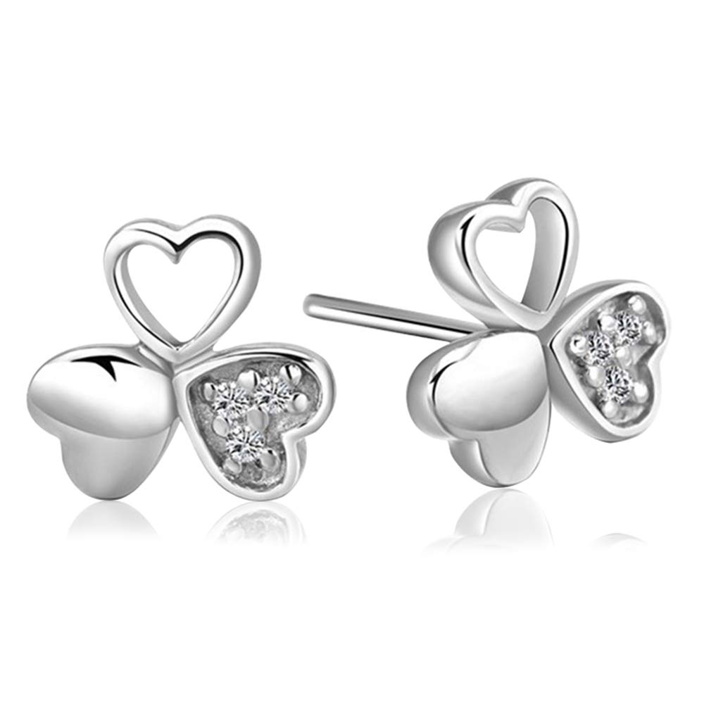 CShopping Clover Stud Earrings - Hypoallergenic 925 Sterling Silver Cubic Zirconia Cartilage Earrings for Women & Girls | Dainty Jewelry Gift for Everyday Wear, Parties & Special Occasions