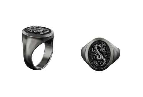 Mythical Serpent Dragon Signet Ring - 925 Sterling Silver Oxidized Men's Jewelry - Unique Birthday Gift for Him - Handcrafted Mythical Creature Accessory - Perfect for Fantasy Lovers, Cosplay, and Special Occasions