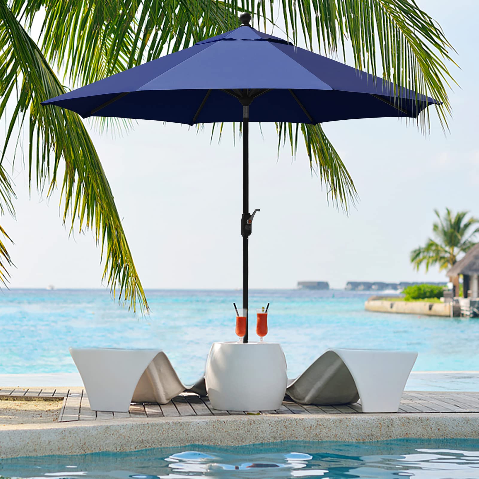 EliteShade USA 10-Year Fade-Resistant 9Ft Patio Umbrella with Ventilation - Navy Blue Outdoor Market Umbrella for Restaurants, Poolside, and Backyard Dining