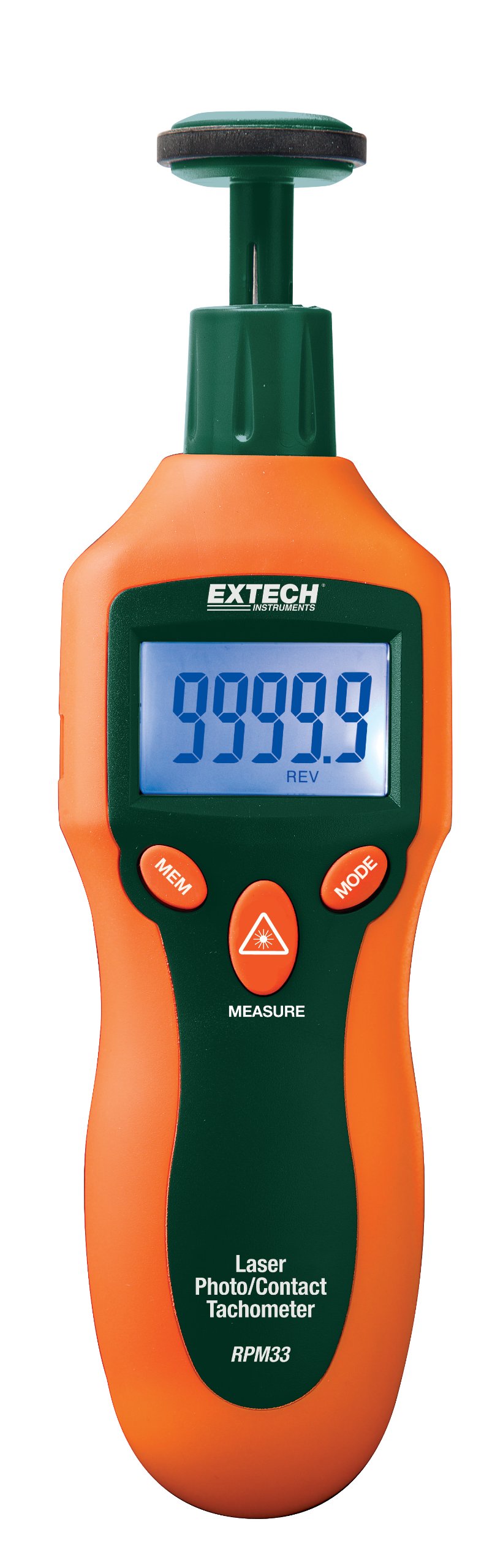 Extech RPM33 Digital Tachometer - Contact & Laser Non-Contact RPM Meter with LCD Display | Perfect for Industrial Machinery, Automotive Engines, and HVAC Equipment Maintenance