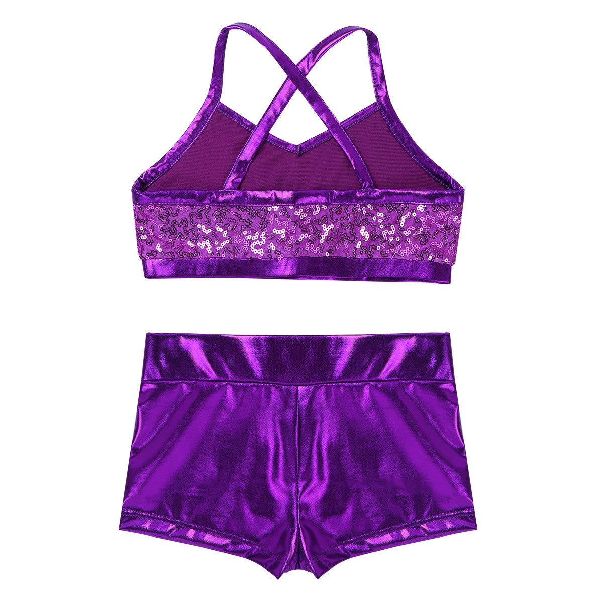 Girls Dance Outfit Set - Sparkly Sequin Crop Top & Shiny Metallic Shorts for Hip Hop, Jazz, Ballet | Kids Performance Costume for Dance Class, Competition & Streetwear Fashion