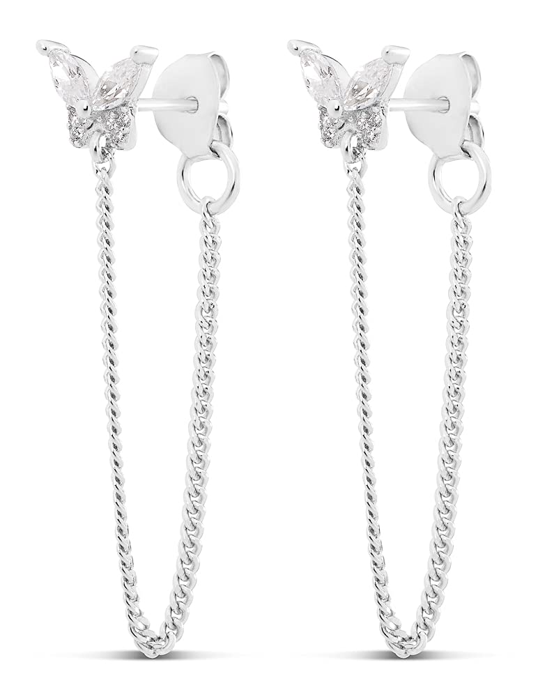 14K Gold Butterfly Earrings for Women - Trendy Silver & Gold Chain Earrings | Comfortable Aesthetic Jewelry for Everyday Wear, Date Night & Special Occasions