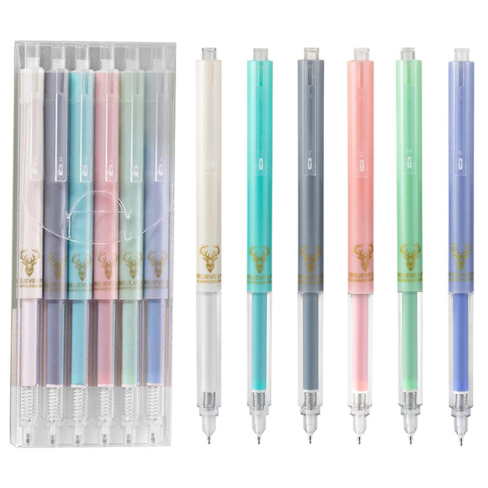 6-Pack Black Ink Retractable Quick Dry Gel Pens - 0.5mm Fine Point Rollerball Pens for Smooth Writing - Ideal for Office, School, Note Taking & Journaling (Black)