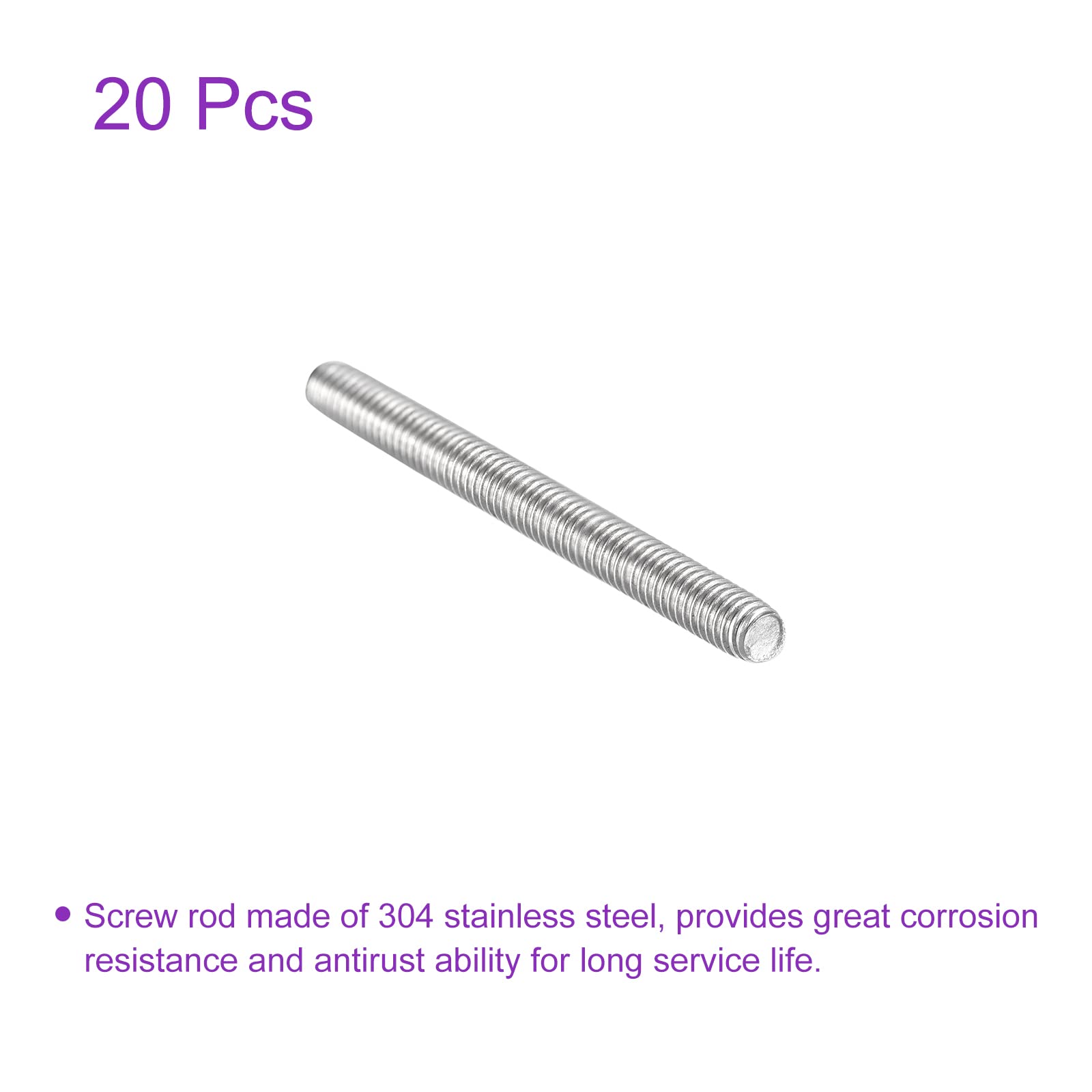 DMiotech 20 Pack M4 x 45mm 304 Stainless Steel Threaded Rods - for DIY Projects & Repairs