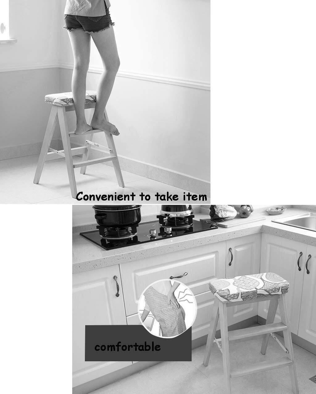 3-Step Foldable Wooden Stool Ladder for Home - Indoor Climbing Step Stool, Sponge Cushioned Seat, Green Ladder Chair - Perfect for Kitchen, Bathroom, and Kids' Room