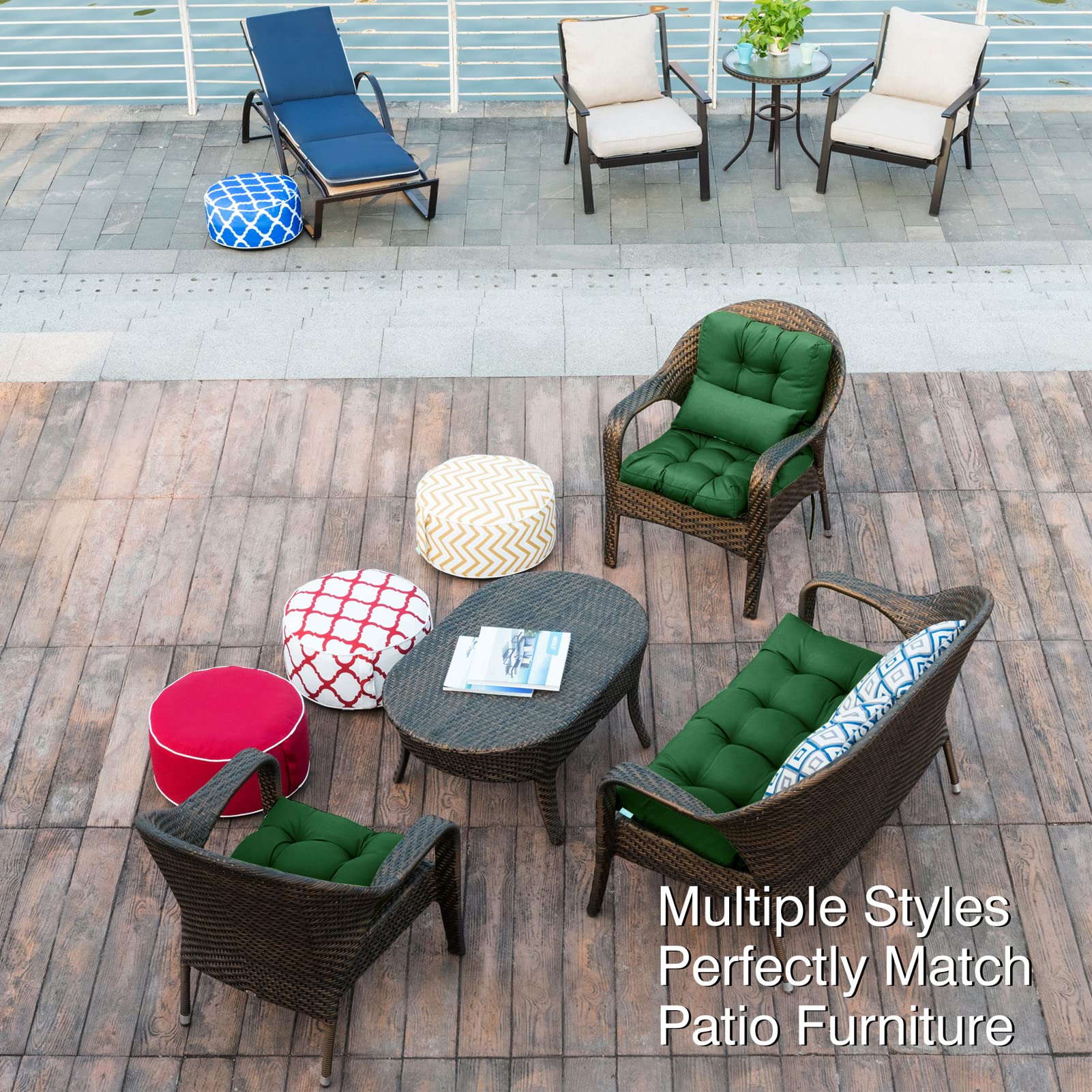 QILLOWAY 4-Pack Outdoor Chair Cushions - Tufted Seat & Back Pillow Set for Patio Furniture, Waterproof Spring Summer Replacement Cushions (Mallard Green) - Perfect for Garden, Deck, Poolside & Outdoor Lounging