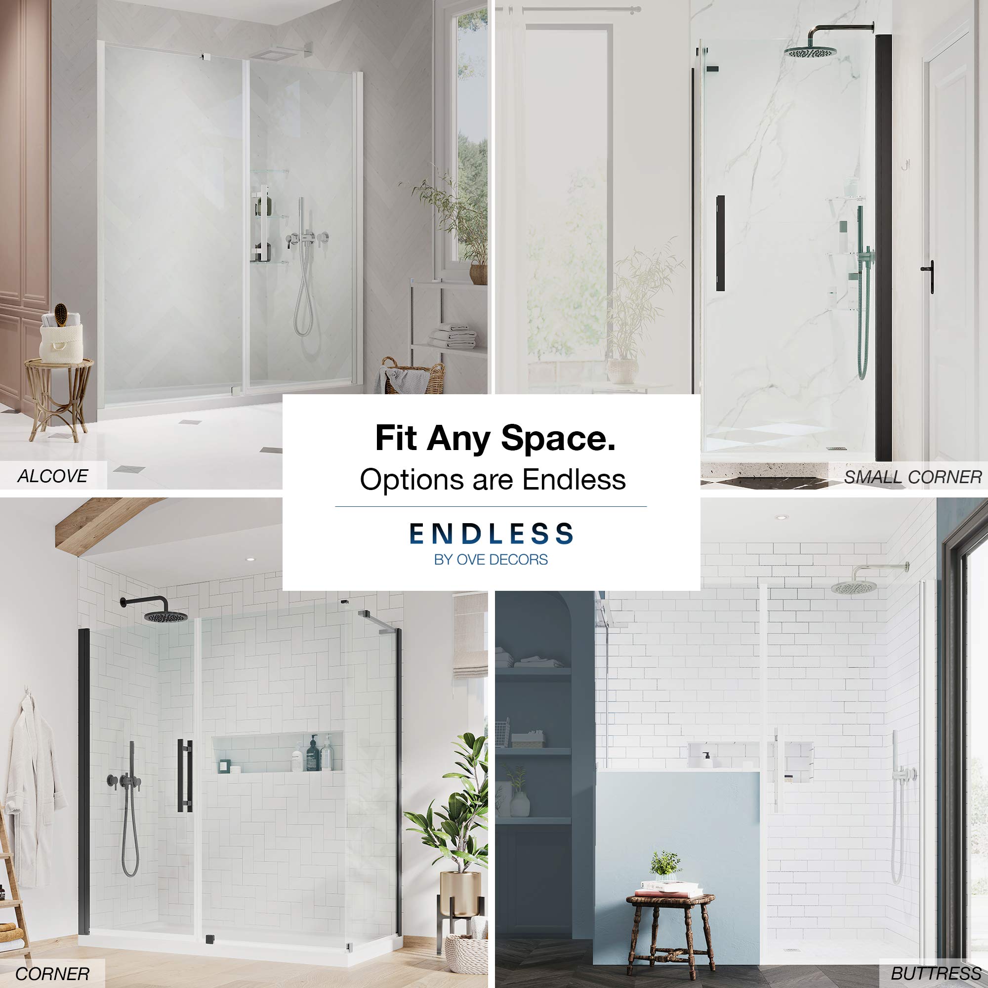 OVE Decors Pasadena Frameless Corner Pivot Shower Door 46