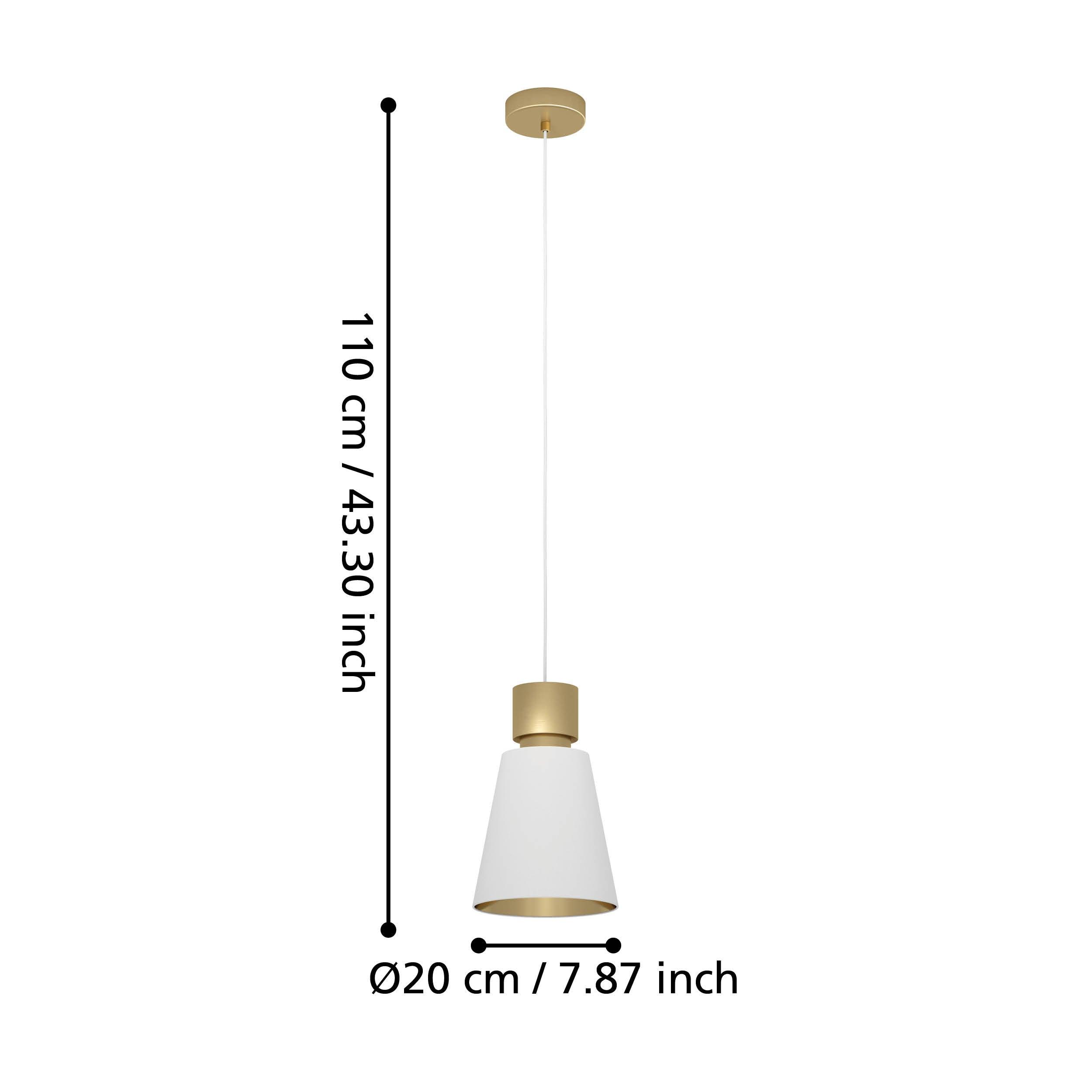 Eglo Aglientina Brass & White Fabric Shade Pendant Light - Vintage Industrial Ceiling Fixture for Dining Room, Kitchen Island & Bedroom Lighting