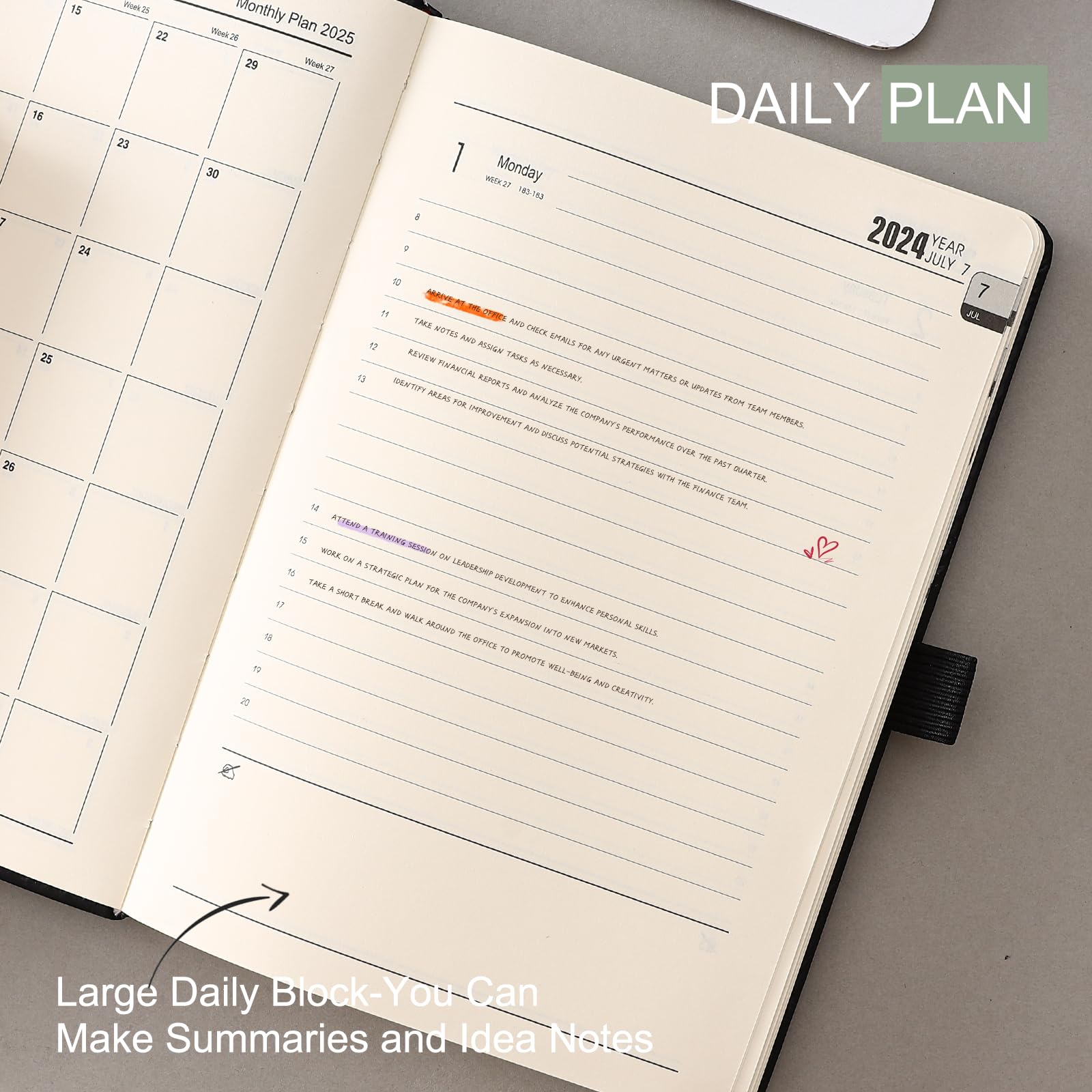 2024-2025 Academic Planner - 25 Pages Per Day, Week-to-View (July 2024-June 2025) with Pen Holder & Monthly Tabs - Perfect for Students & Professionals (Black)