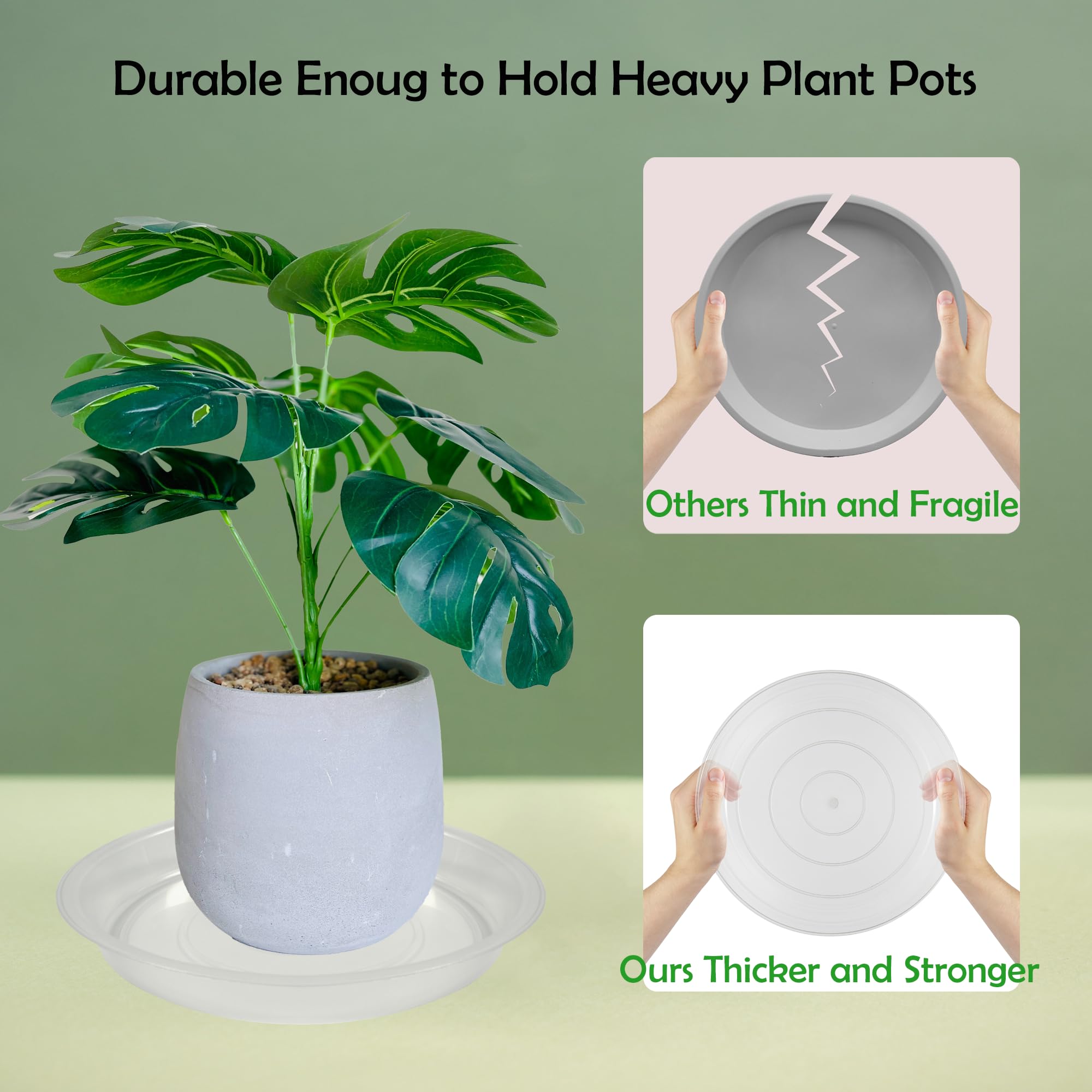 4 Pack 16 Inch Clear Plastic Plant Saucers - Round Plant Drip Trays for 14 Inch Pots - Indoor Outdoor Flower Pot Water Catcher for Potted Plants (16 Inch, 4 Pieces) - Perfect for Balcony, Garden & Home Decor Plant Drainage