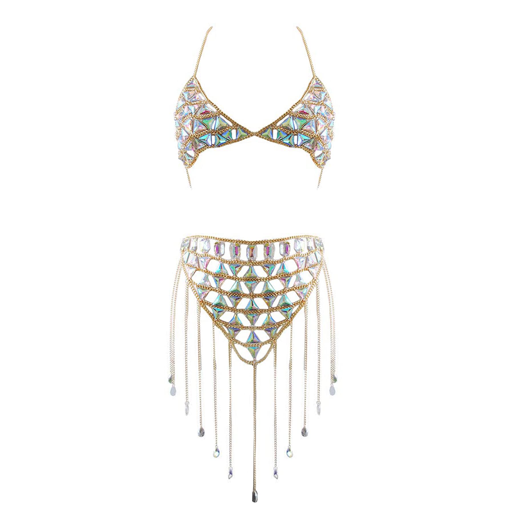 Connie Cloris Women's Sexy Body Chain Jewelry - Gold & Silver Rhinestone Waist Chain for Clubwear, Festival, Bikini, and Beach Party Outfits