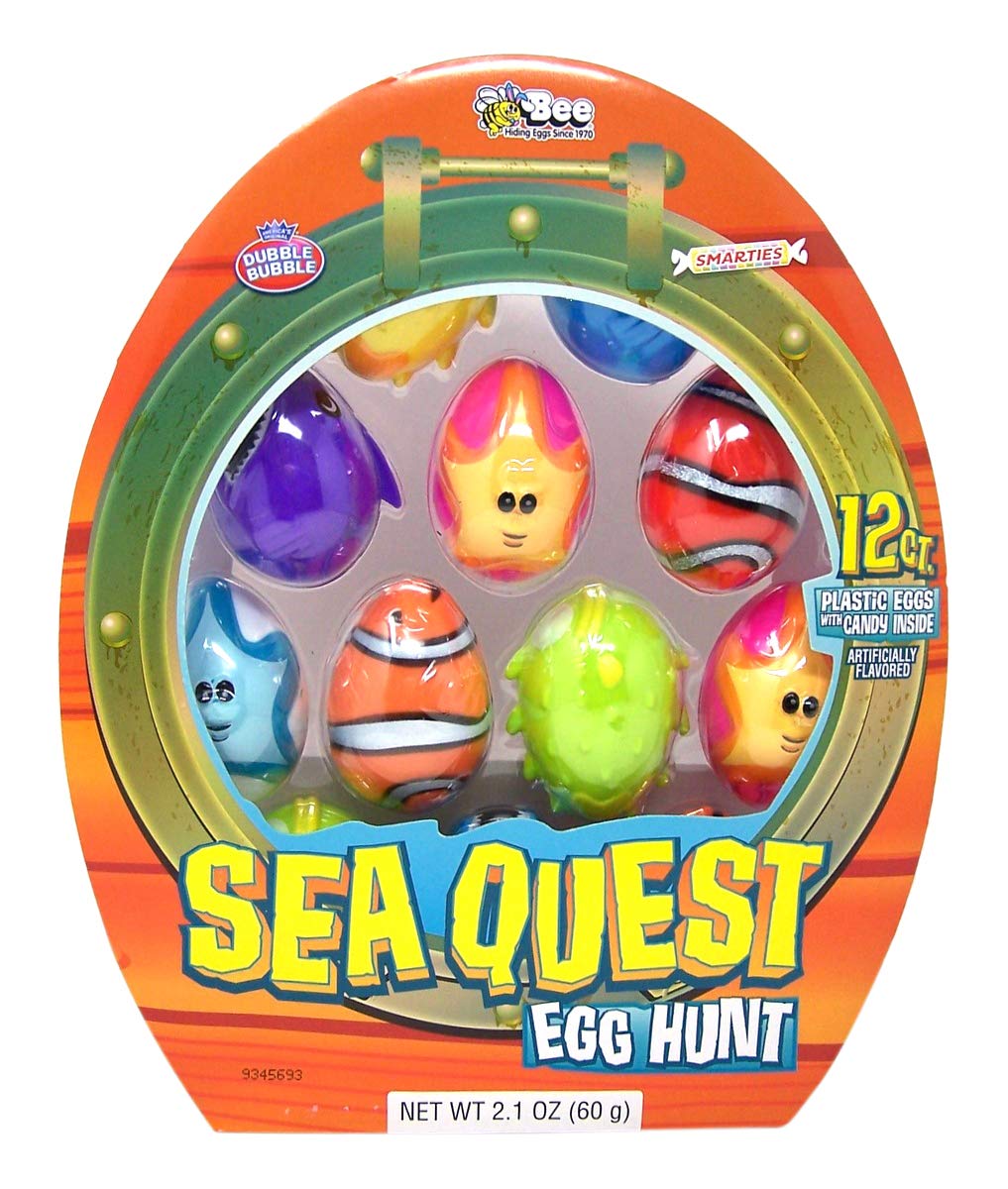 Sea Quest Fish Shaped Candy Filled Easter Eggs with Smarties & Dubble Bubble Gum - 12 Count (2.1oz) - Easter Basket Stuffers & Party Favors for Kids, Birthday Celebrations & Holiday Treats
