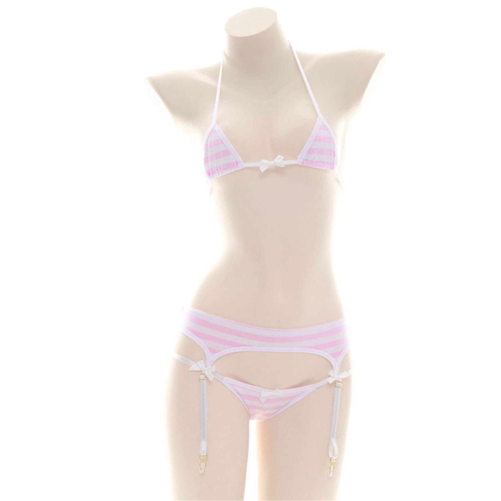YOMORIO Anime Lingerie Set - Sexy Striped Micro Bikini Bra & Panty for Cosplay | Cute Kawaii Lingerie for Women | Perfect for Valentine's Day, Role Play & Anime Conventions