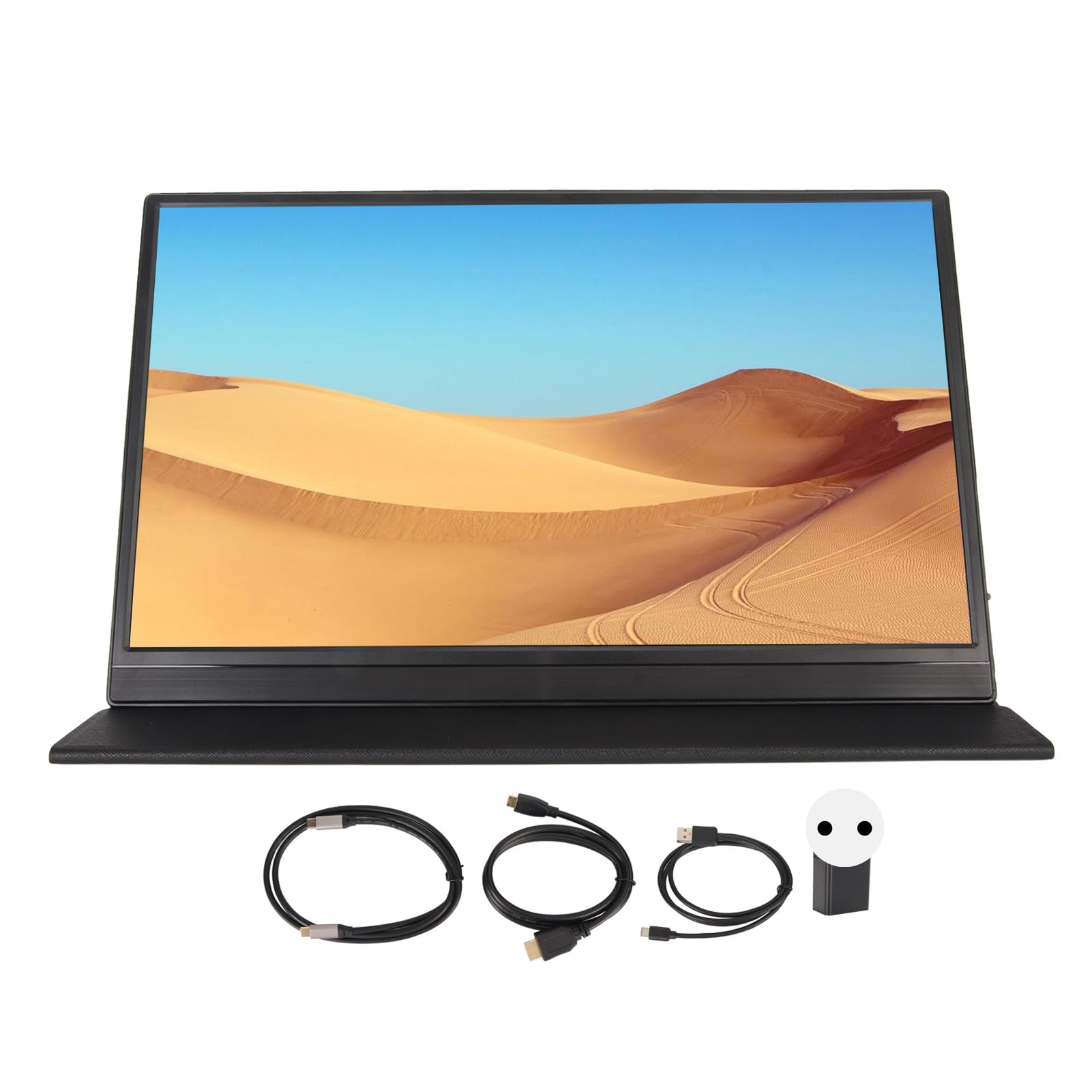 15.6 Inch FHD Portable Monitor with USB-C, Mini HDMI, Plug and Play, 100-240V, Eye Care Technology & Built-in Speaker for Laptop, PC, Gaming, Office Work (European Plug) - Perfect for Remote Work, Travel & Multi-Screen Setup