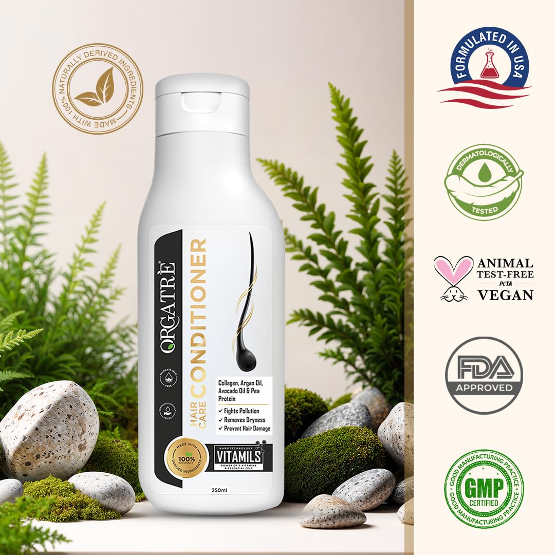 Orgatre Hair Care Conditioner - 250ml Hydrating & Deep Conditioning Treatment with Aloe, Olive, Rosemary & Murumuru Oils - Reduces Hair Fall & Thinning for Men & Women - Perfect for Dry, Damaged & Frizzy Hair - 1 Count