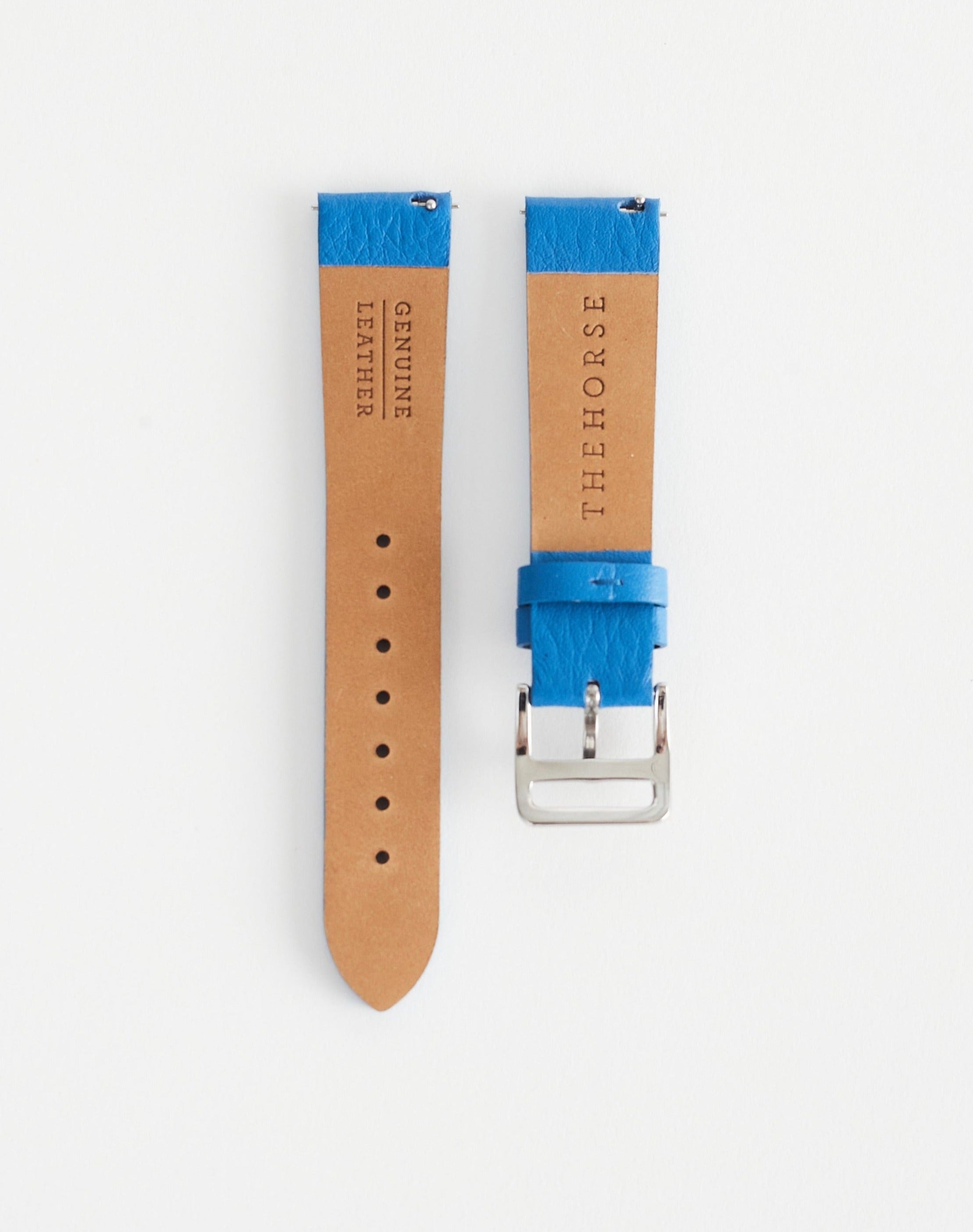 18mm Cobalt Blue Leather Dress Watch Strap with Polished Silver Buckle - Elegant Replacement Band for Formal & Business Occasions