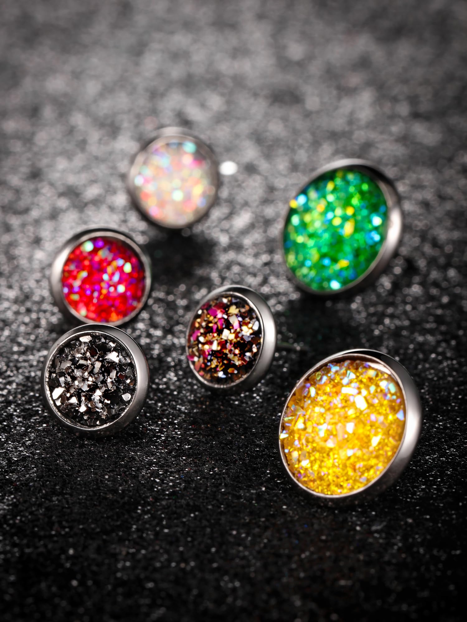 20 Pairs Round Stud Earrings for Women & Men - Stainless Steel Druzy Stud Earrings Set - Hypoallergenic & Anti-Sensitive - Perfect for Birthday Parties, Gifts & Everyday Wear