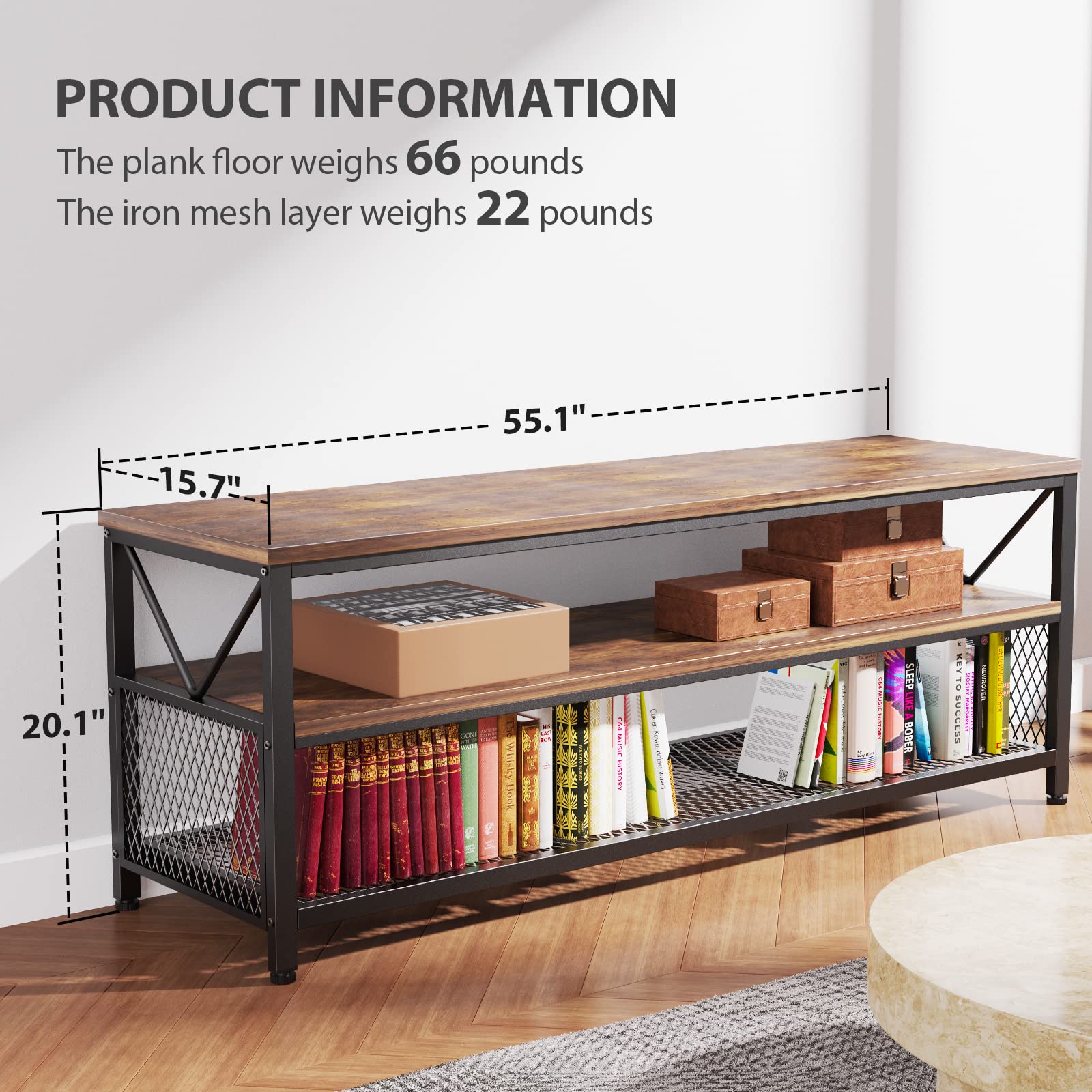 NOBLEWELL 60 Inch TV Stand with Storage - 3-Tier Wooden Entertainment Center & Media Console for Living Room, Bedroom, Home Theater - Perfect for Organizing TV, Gaming Consoles & Media Devices