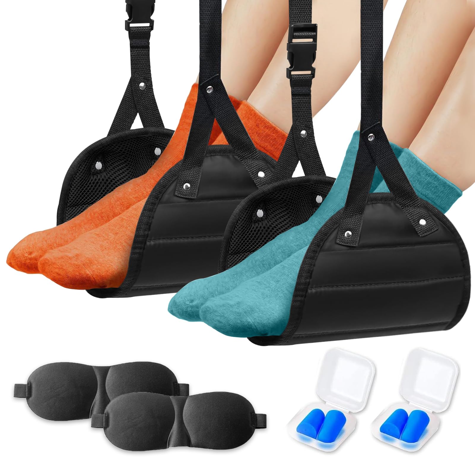Portable Airplane Foot Rest with Memory Foam - Adjustable Travel Foot Hammock for Long Flights & Office Use - Essential Comfort Accessory for Adults on Planes, Trains & Work Desks