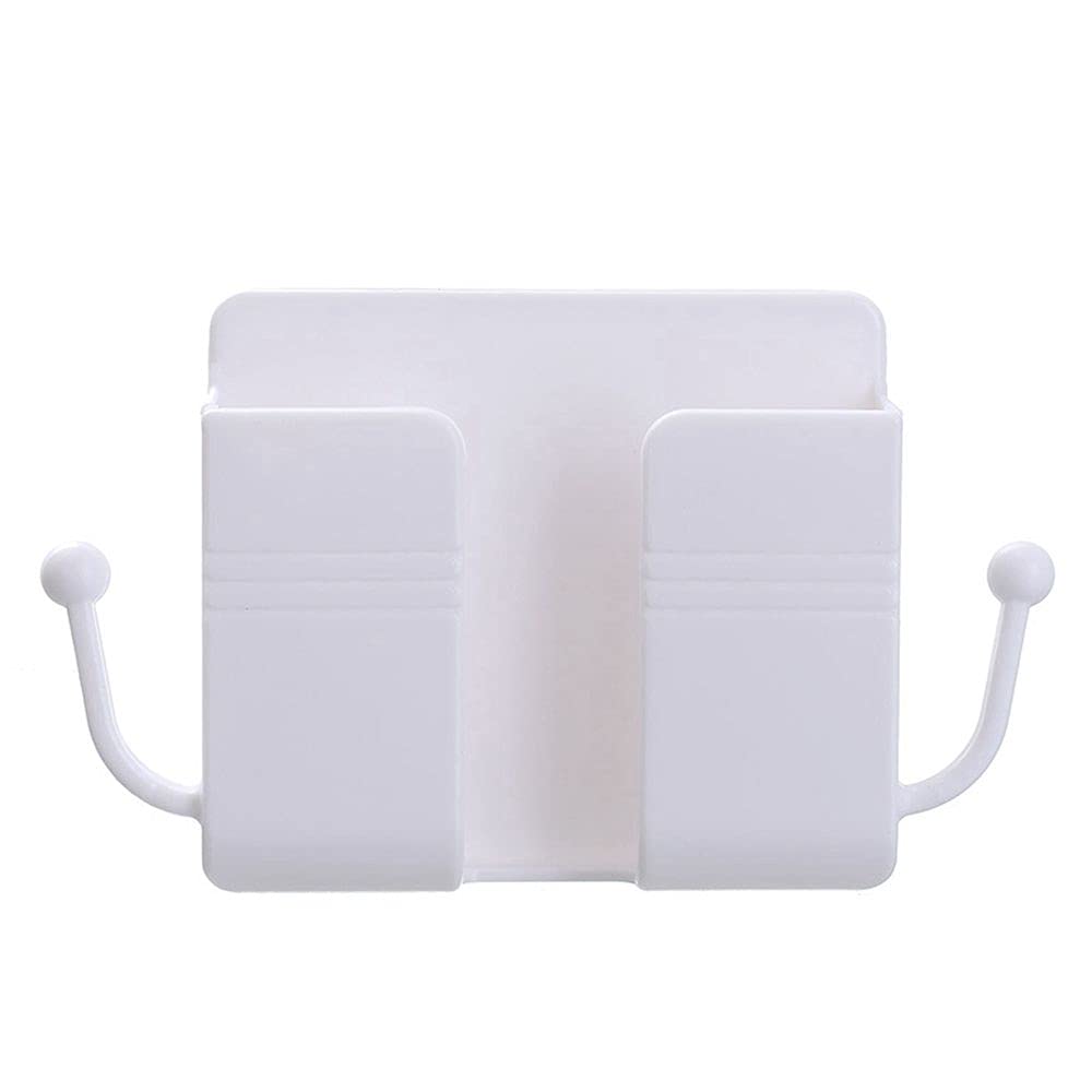 PULADE Wall Mount Phone Holder - Remote Control & Charging Station with Hooks - Multifunctional Organizer for Home, Office, Kitchen (White) - Perfect for Cord Management & Smartphone Storage