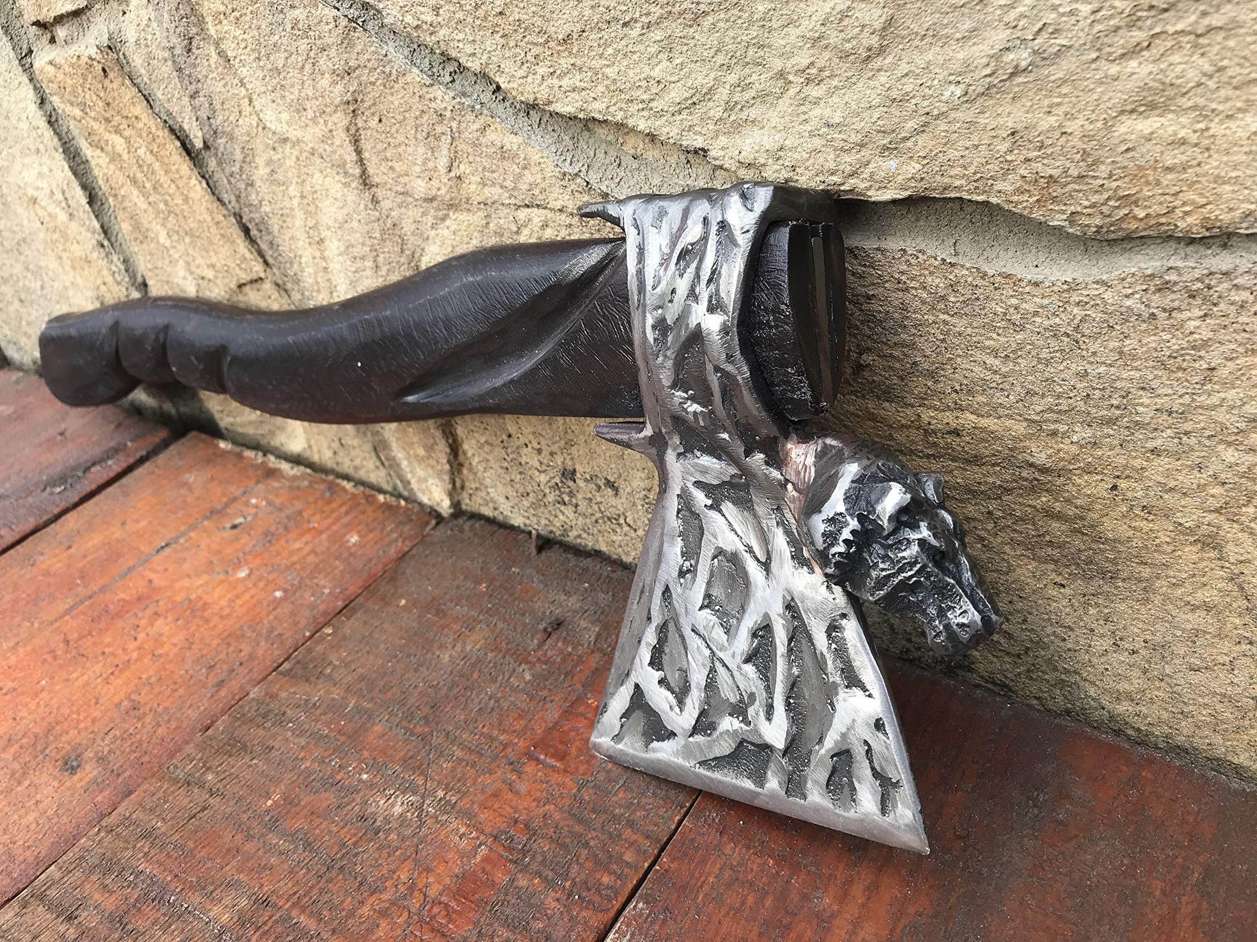 Wolf Head Axe - Handmade Viking Battle Axe with Wolf Engraving - Perfect for Cosplay, LARP, Medieval Reenactment & Outdoor Survival