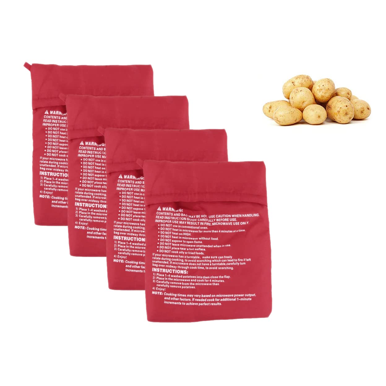 4PCS Reusable Microwave Potato Bags - Washable Fabric Potato Cooker Pouch for Baking Potatoes in 4 Minutes | Perfect for Quick Meals, Camping & Dorm Cooking