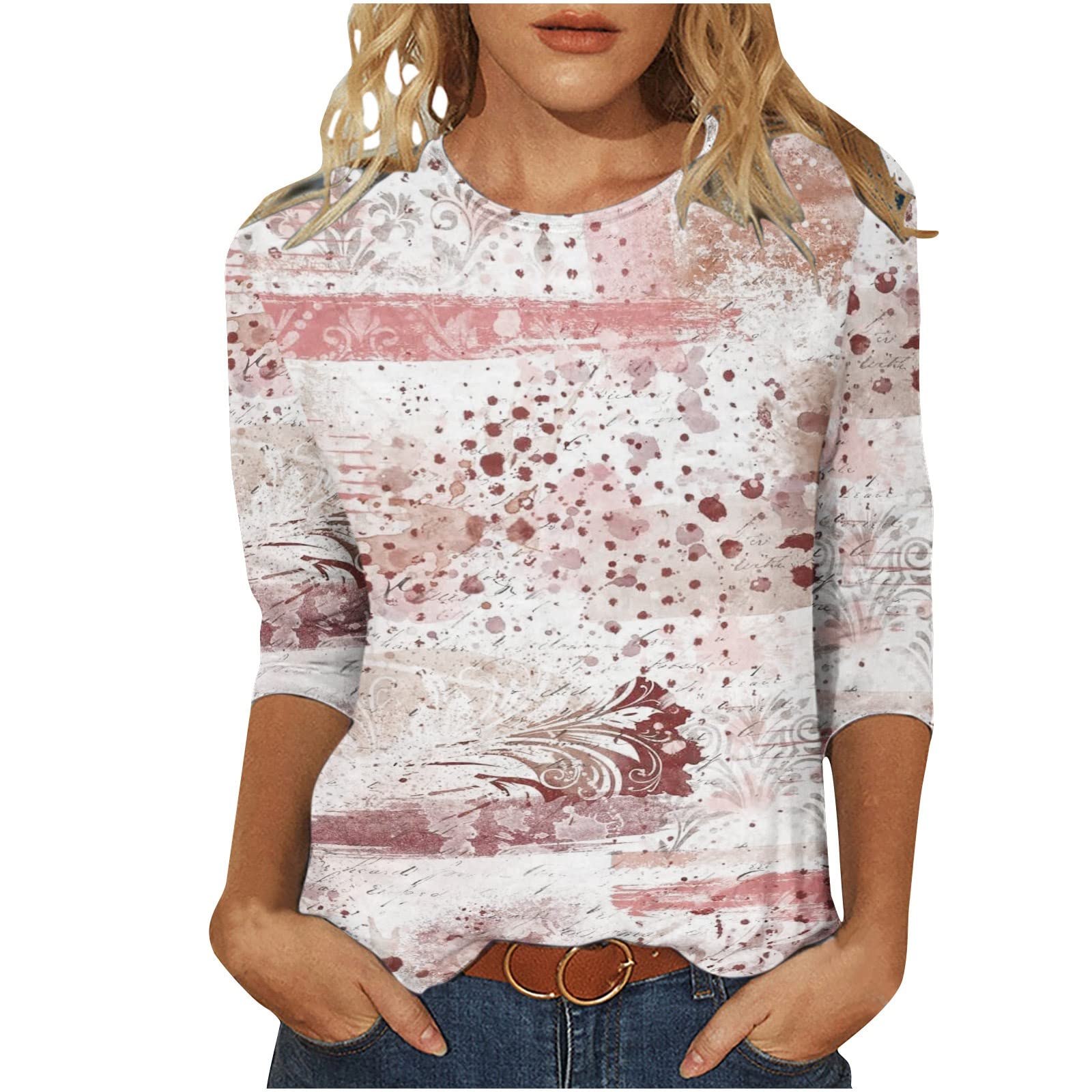 Women's Floral Print 3/4 Sleeve Henley Blouse - Casual Loose Lightweight Tops for Women - Perfect for Work, Date Night & Spring Outfits