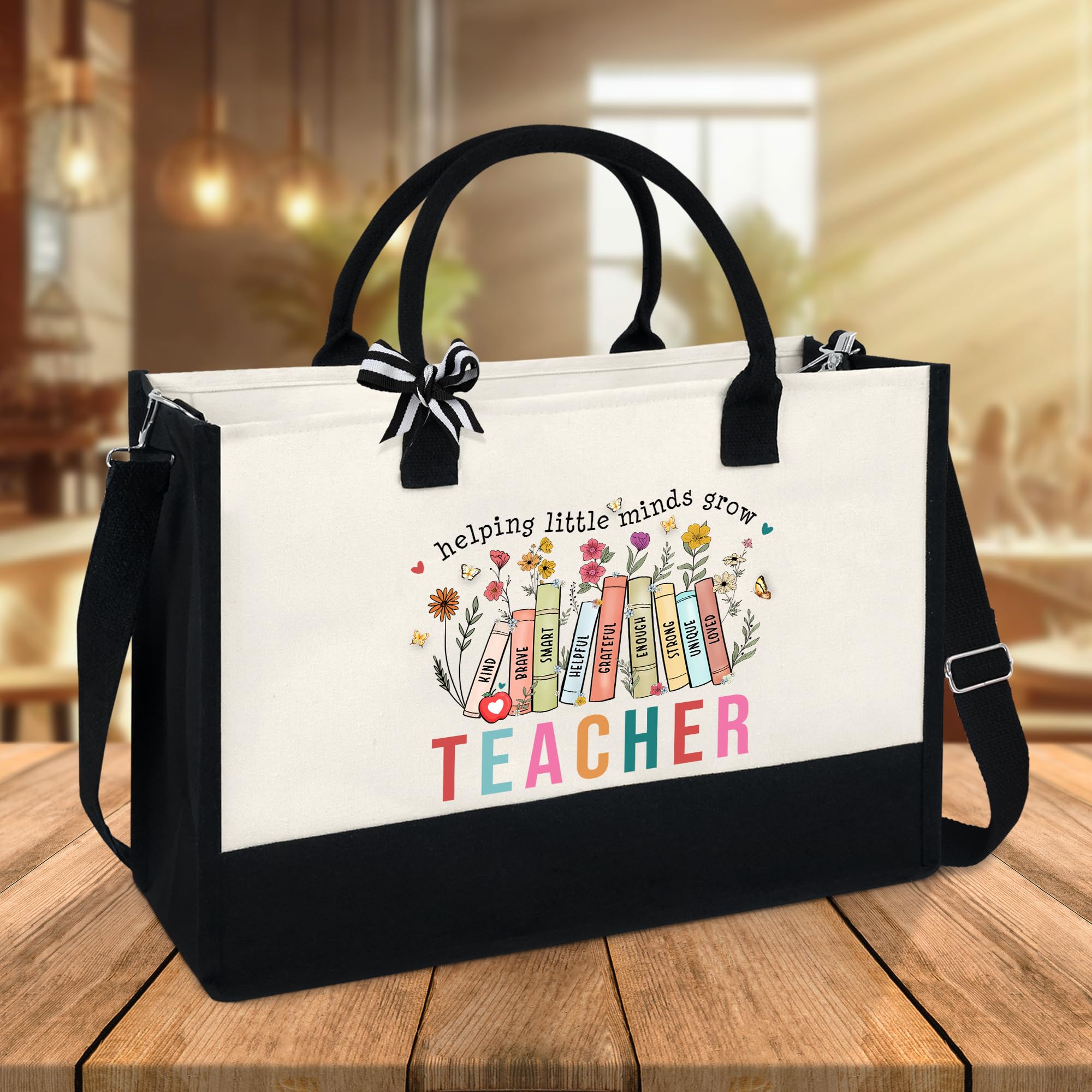 OASSIE Teacher Appreciation Gifts - 13oz Canvas Tote Bag with Zipper - Perfect Teacher's Day, Birthday & Thank You Gift for Women - Great for School, Work & Everyday Use