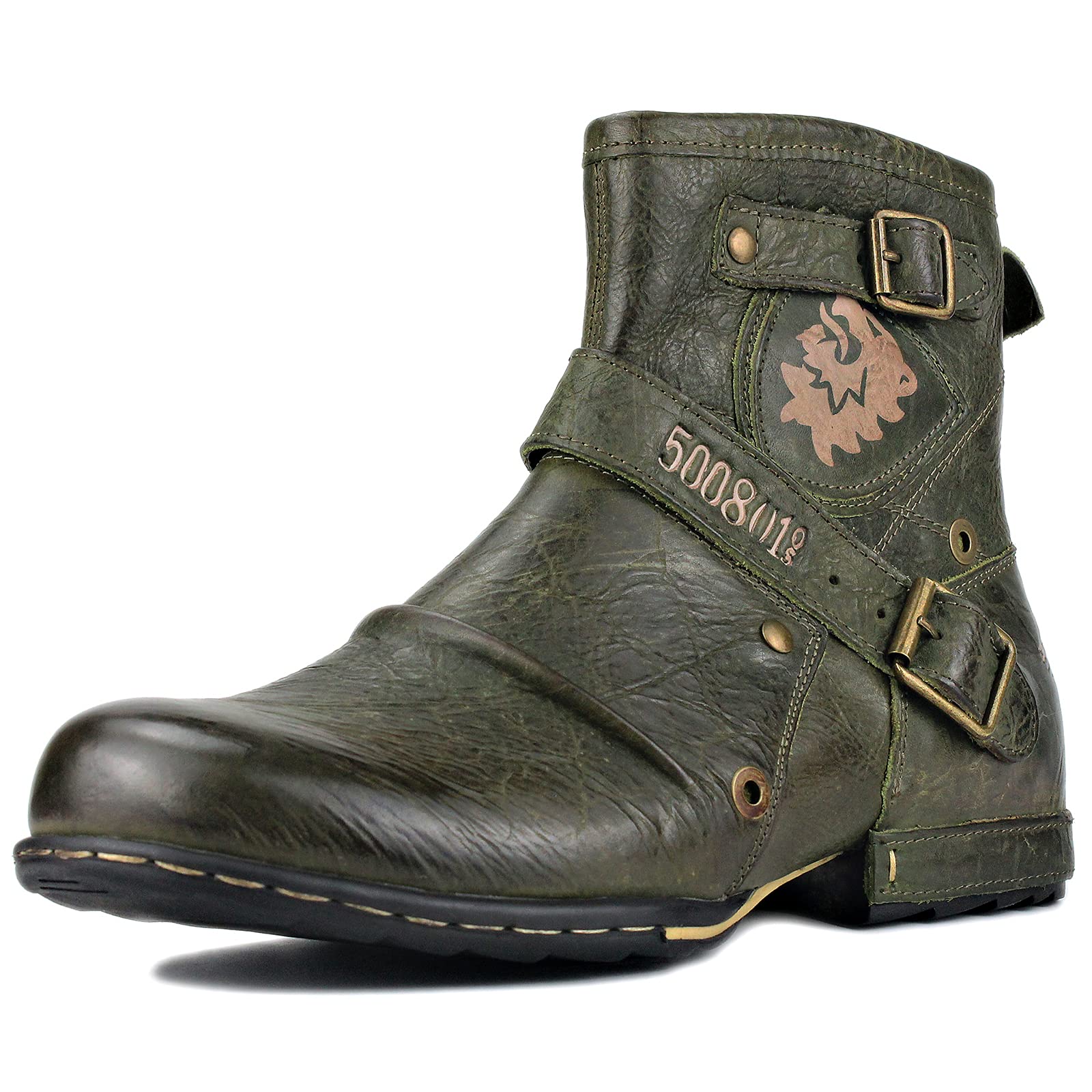 OSSTONE Men's Fashion Leather Chukka Boots with Zipper - Casual Motorcycle Shoes OS-5008-1-AH-US-R | Perfect for Riding, Daily Wear & Outdoor Activities