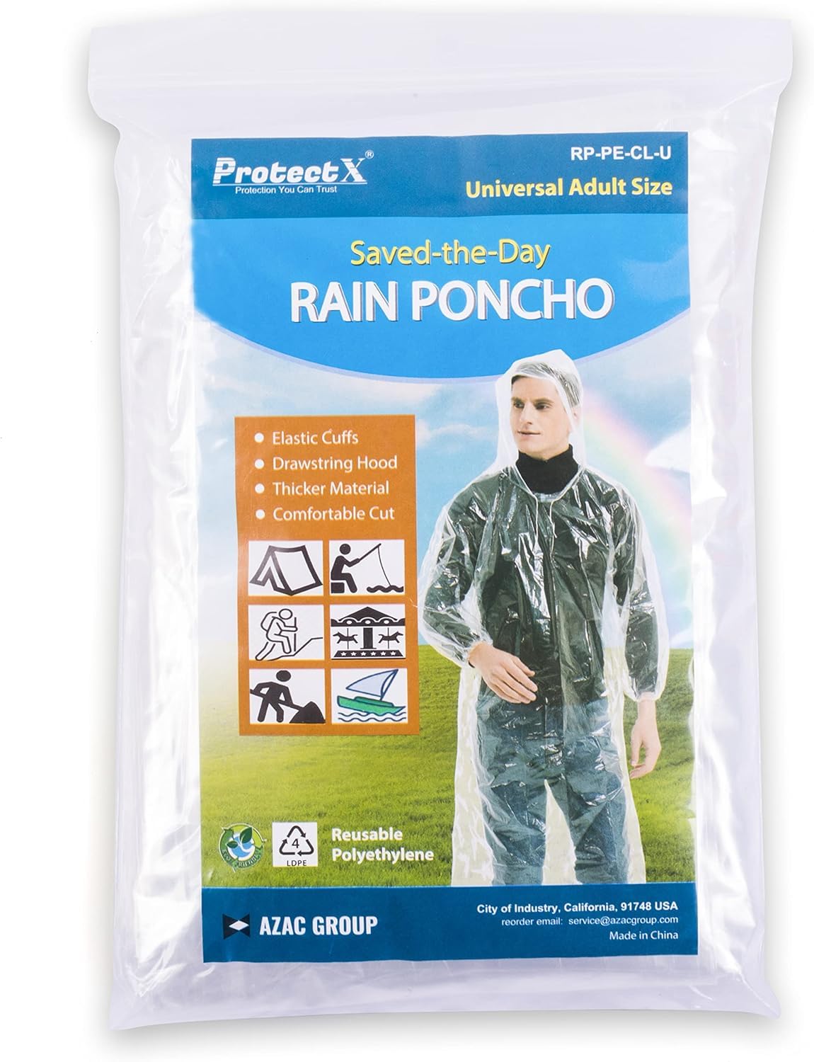ProtectX Premium Disposable Rain Ponchos with Elastic Cuffs & Drawstring Hood - Waterproof Emergency Rainwear for Outdoor Events, Hiking, Travel & Theme Parks