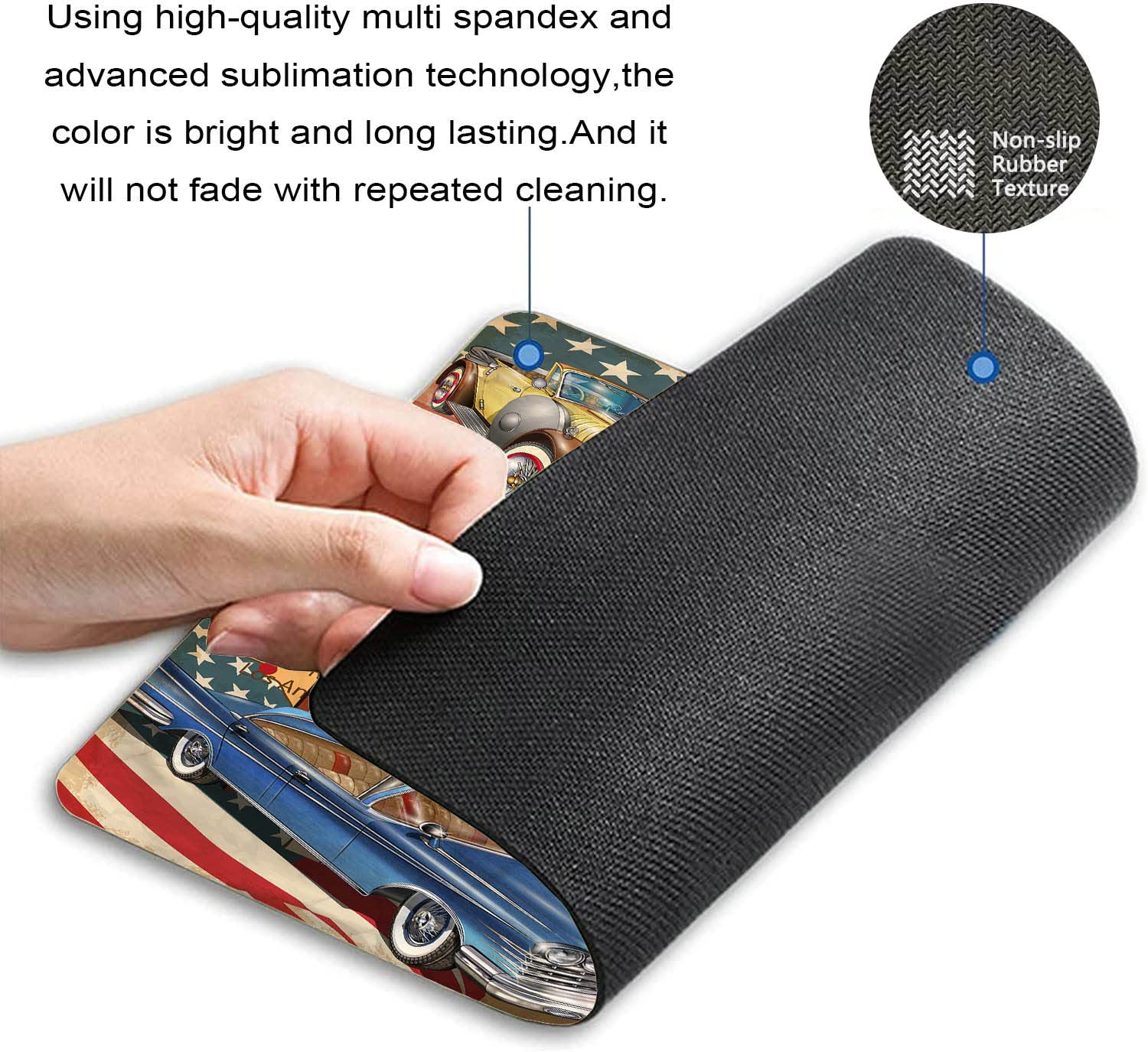 Vintage Route 66 Car Mouse Pad - Non-Slip Rubber Base with Classic American Diner & Motorcycle Design (9.5×7.9×0.12 inches) - Perfect for Office, Gaming & Retro Computer Setup