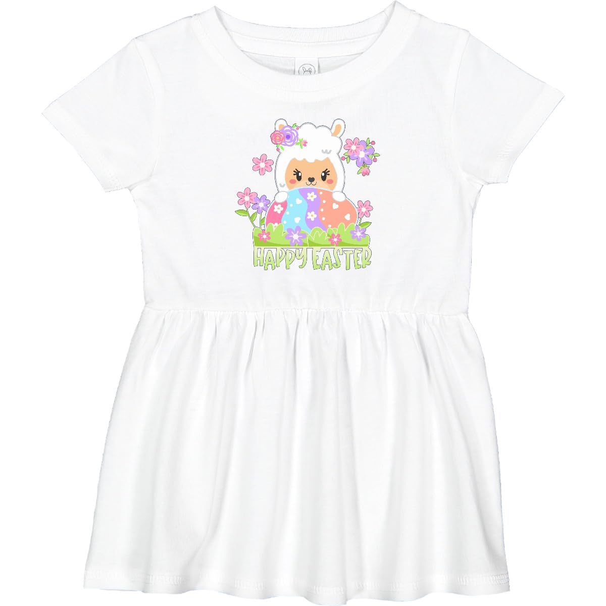 Inktastic Happy Easter Llama with Spring Flowers and Egg Baby Dress - Cute Easter Outfit for Infants, Toddler Girls Spring Photoshoot & Holiday Celebration