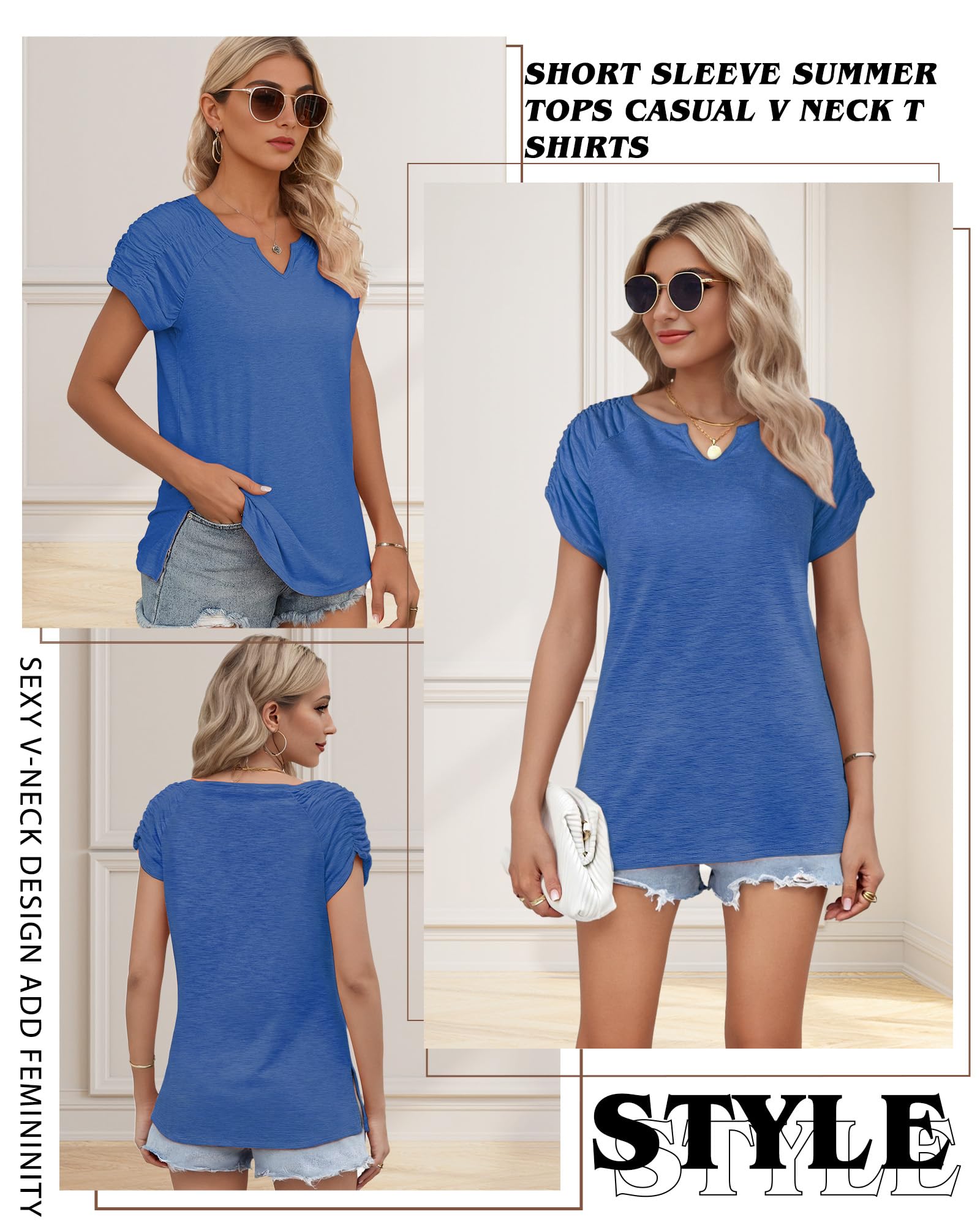 Women's Short Sleeve V-Neck Summer Tops - Loose Fit Casual Shirts, Trendy & Cute Blouse for Women | Perfect for Beach, Vacation, and Everyday Wear
