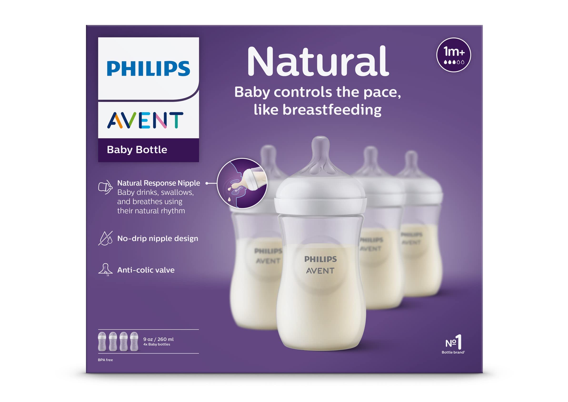 Philips Avent Natural Baby Bottles with Natural Response Nipples - 9 Ounce, 4 Pack + Fast Bottle Warmer Set | Perfect for Breastmilk & Formula Feeding at Home or On-the-Go