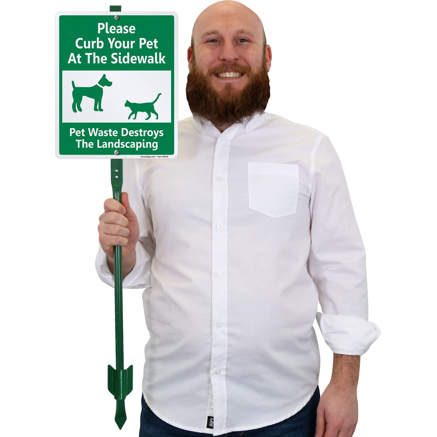 SmartSign 12 x 10 Inch 'Please Curb Your Pet' Yard Sign - Rustproof Aluminum Pet Waste Sign with 3ft Stake, 40mil Laminated (Green/White) - Perfect for Sidewalks, Parks & Landscaping Areas