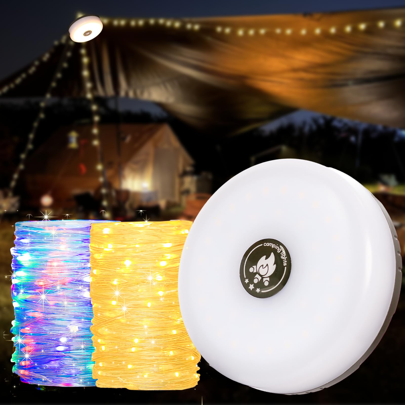 32.8ft Outdoor Camping String Lights - 10M RGB & Warm White LED Fairy Lights with 8 Lighting Modes, IP44 Waterproof, USB Powered for Camping, Hiking, Backyard, Patio & Garden Decor | Perfect for Outdoor Parties, Weddings & Holiday Lighting