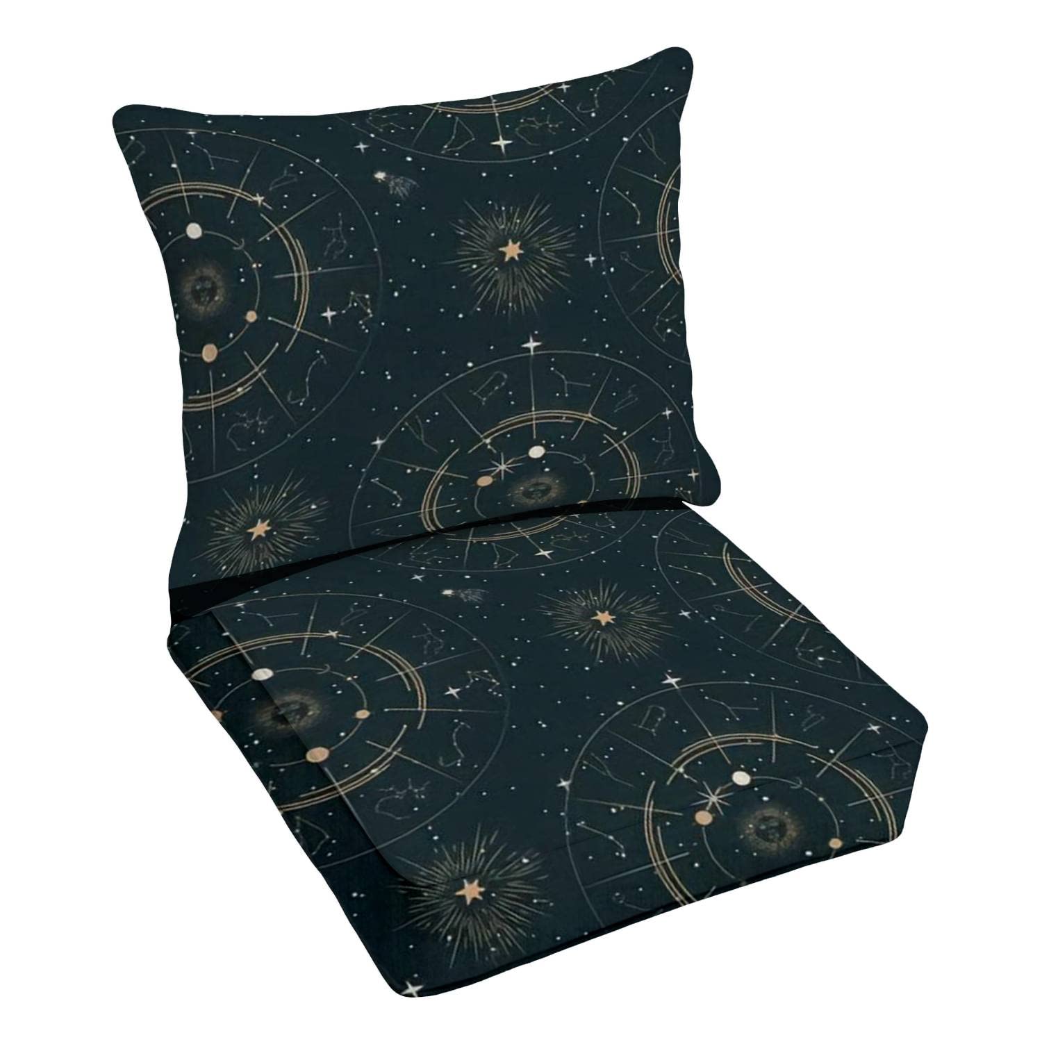 Premium Outdoor Deep Seating Cushion Set with Mystical Astrology & Space Planet Design - Waterproof Patio Furniture Replacement Cushions for Lounge Chairs - Perfect for Backyard, Poolside & Garden Relaxation
