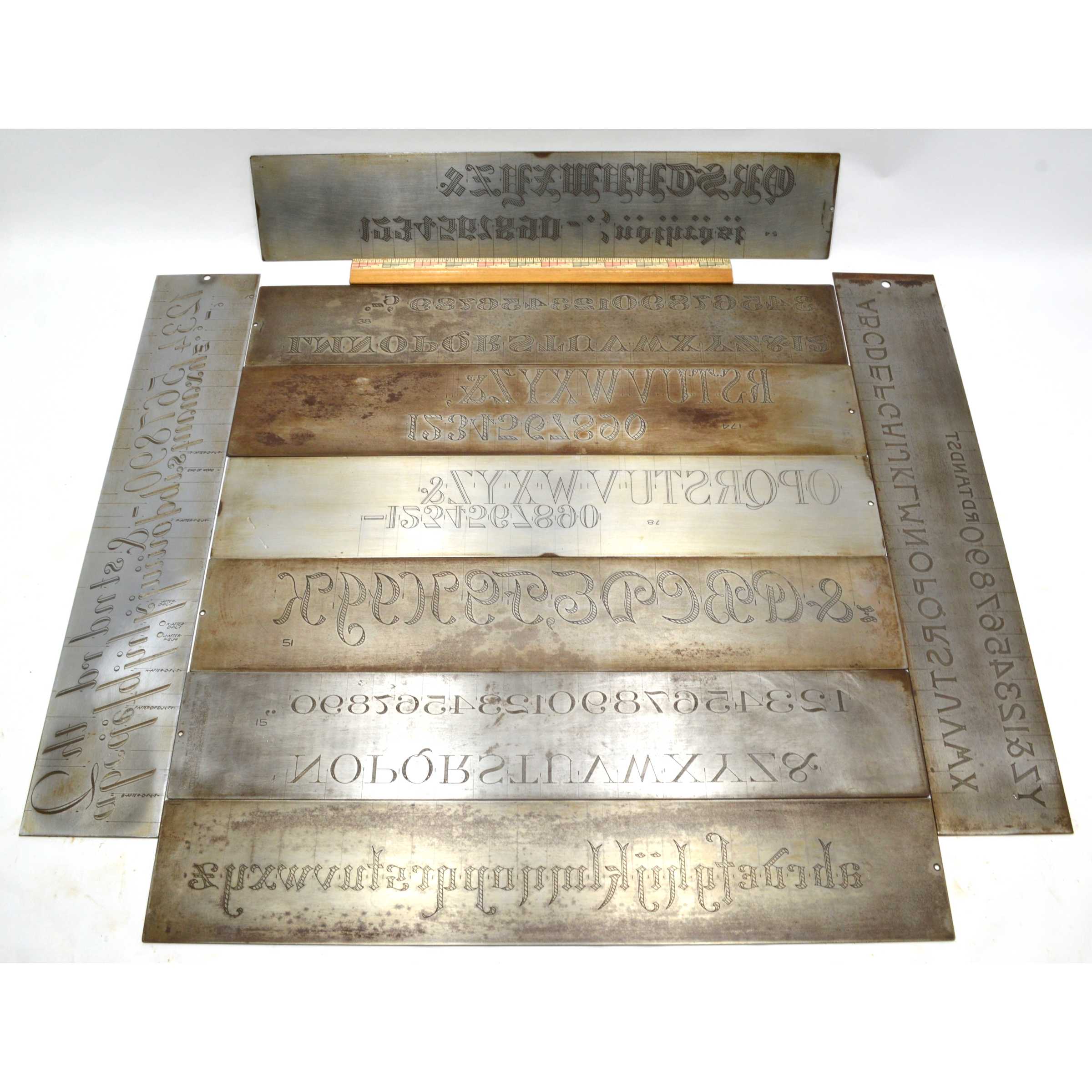 Vintage CRONITE Engraving Font Plates - Set of 9 Metal Lettering Templates for Engravers & Pantograph Machines - Perfect for Jewelry Making, Trophy Engraving, and Metal Crafting
