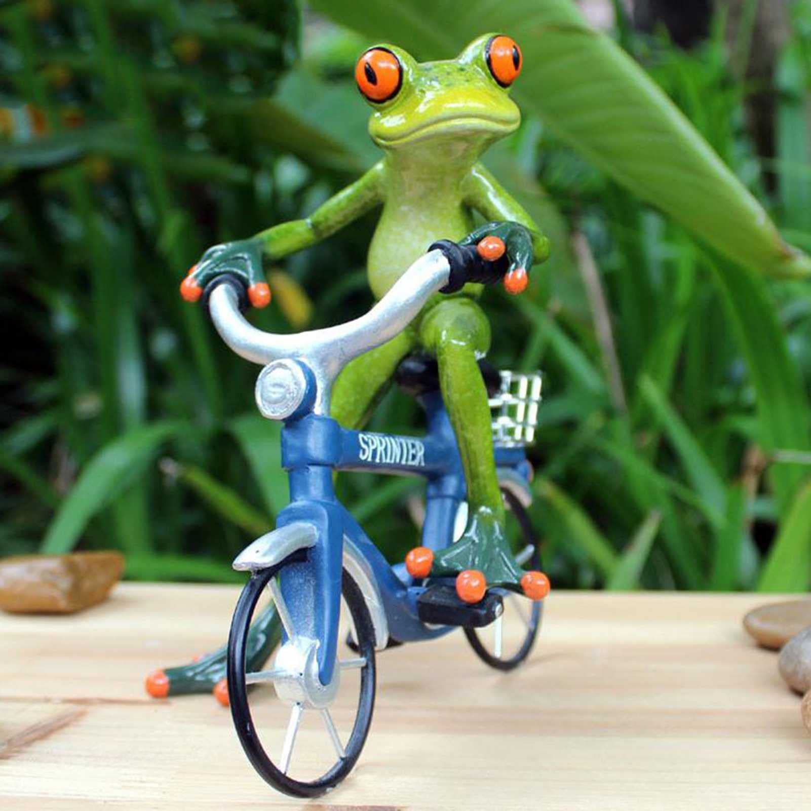 Funny Resin Frog Bicycle Statue - Home & Garden Decor for Office