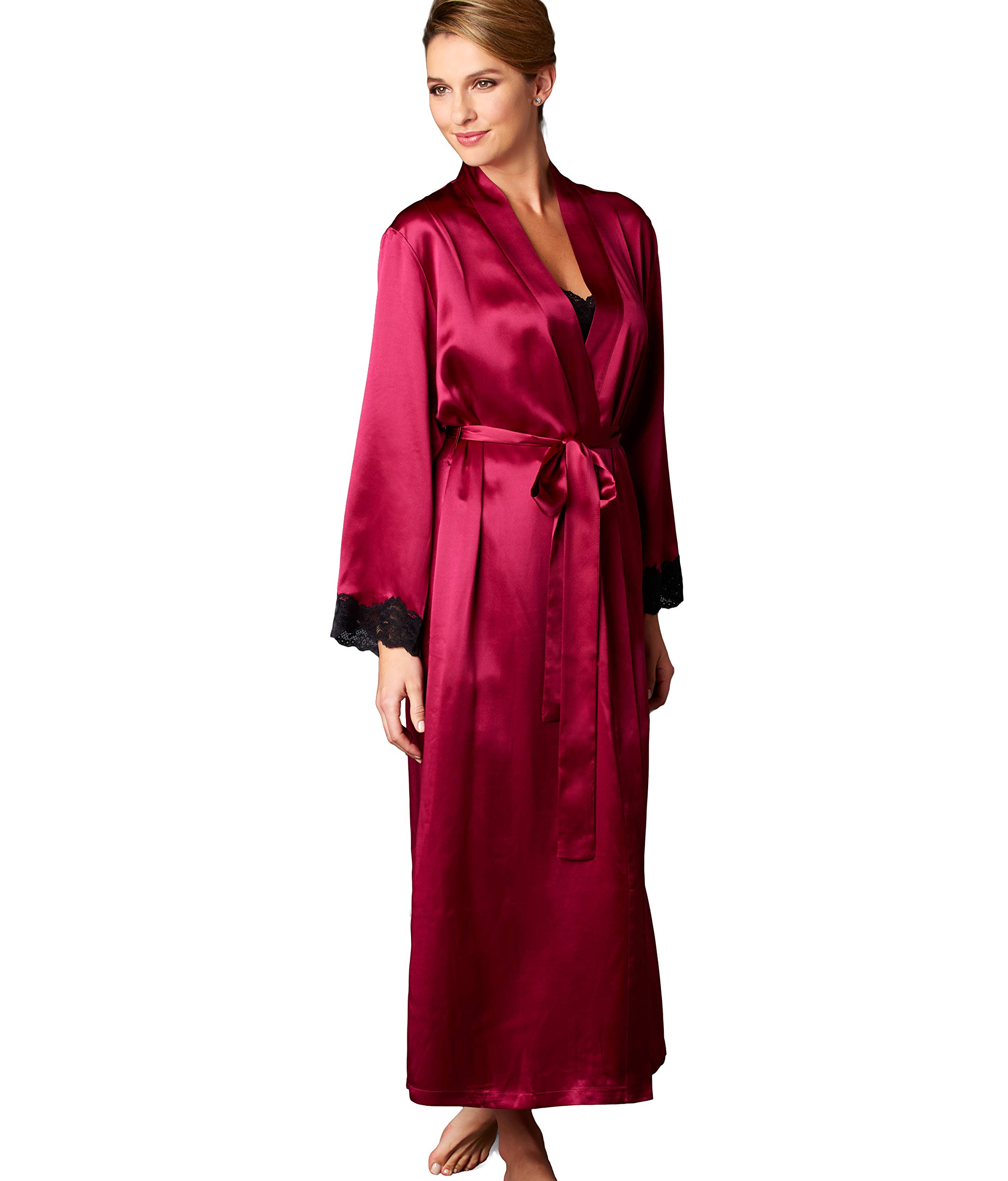 Julianna Rae Women's 100% Pure Silk Robe with Lace Trim - Luxury Lingerie from Indulgence Collection, Elegant Gift Box (Perfect for Bridal Shower, Anniversary, Valentine's Day & Spa Relaxation)