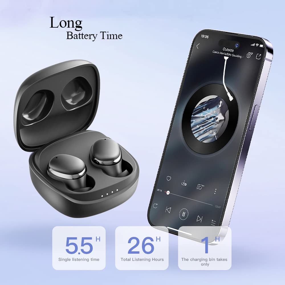 Kamon K14 Wireless Bluetooth Earbuds with Wireless Charging Case - Bluetooth 5.3, IPX7 Waterproof, Touch Control, Built-in Mic, Hi-Fi Stereo Sound - Compatible with iPhone 14/13, Samsung Galaxy - Perfect for Gym, Running & Daily Use (Black)
