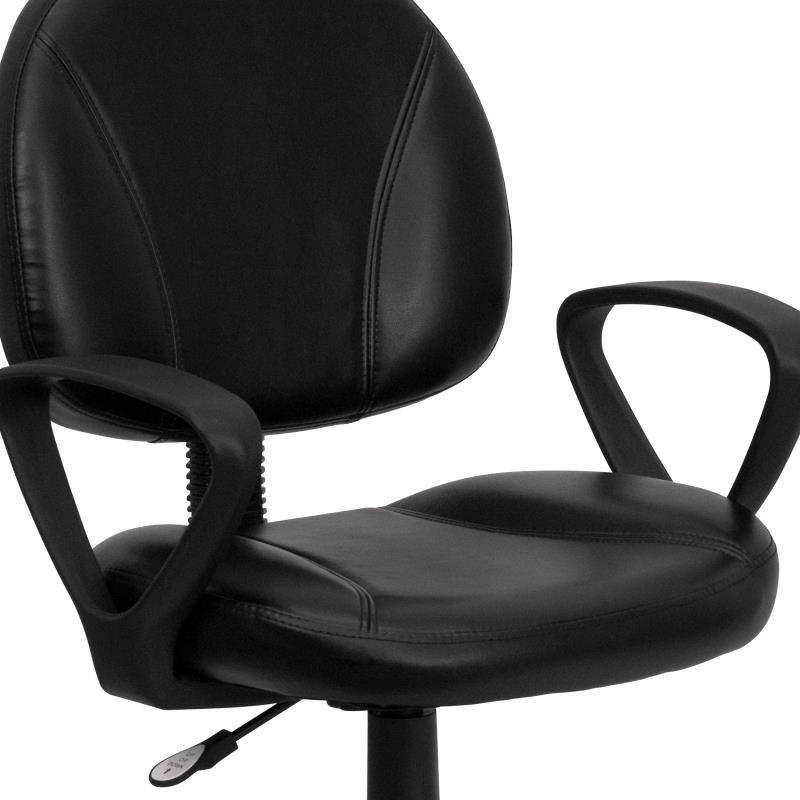 Ergonomic Mid Back Black Leather Swivel Office Chair with Adjustable Back Depth & Arms - Comfortable Task Chair for Home Office, Gaming & Workspaces