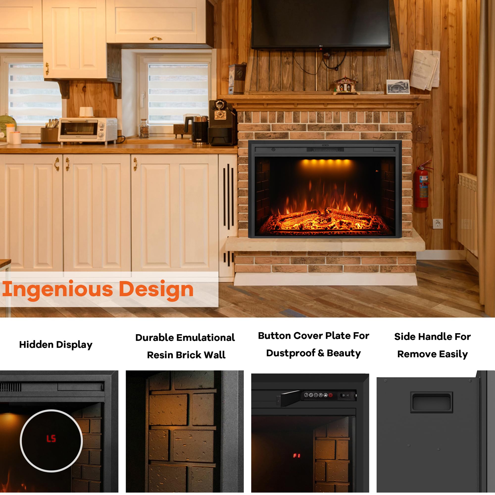 50 Inch Electric Fireplace with Remote Control - Realistic Log & Crackling Sound - 750W/1500W Wall Mounted Heater with Overheat Protection & Timer - Perfect for Living Room, Bedroom, and Office Warming
